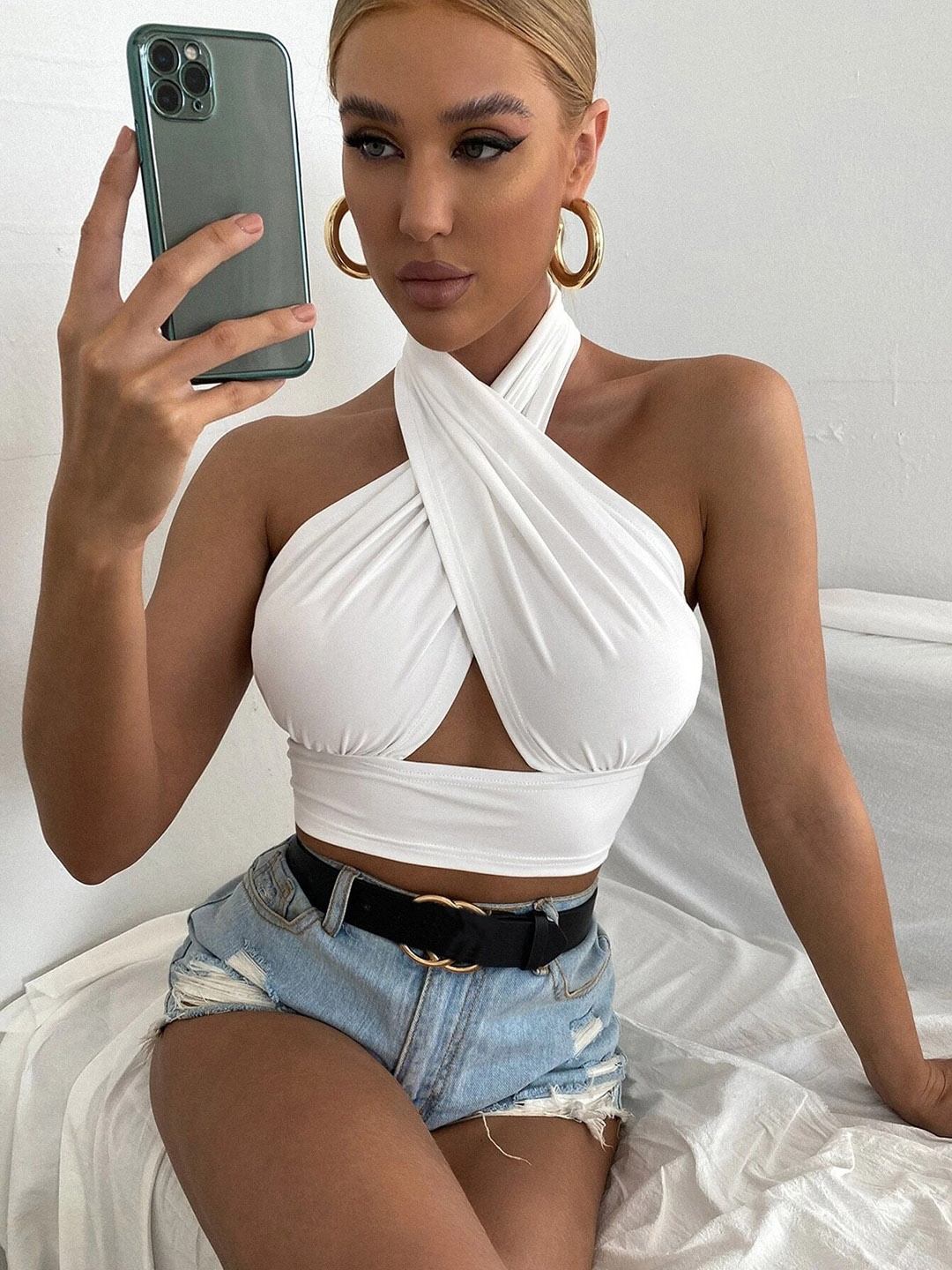 

Stylecast X Slyck Halter Neck Crop Top, White