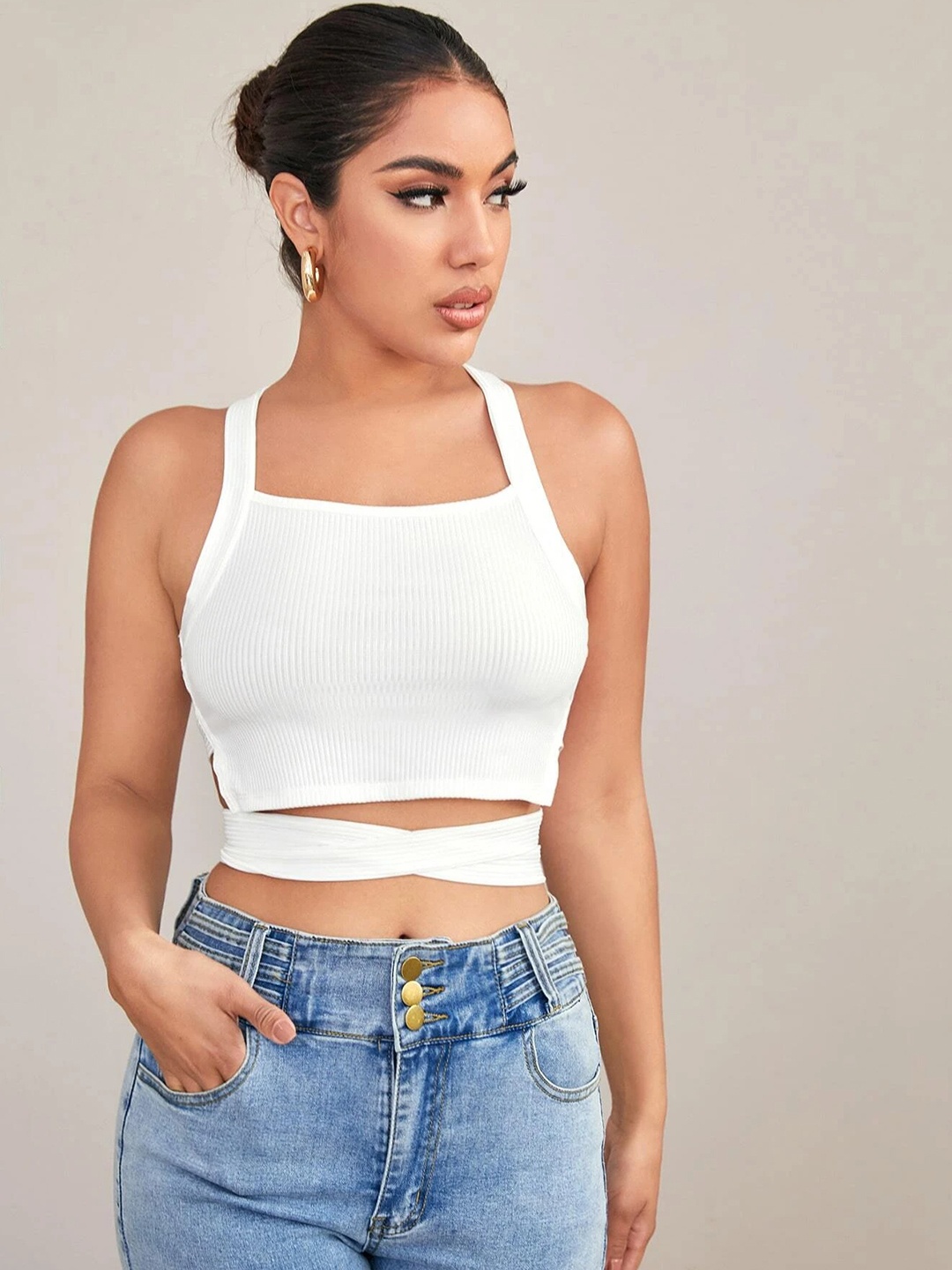 

Stylecast X Slyck Shoulder Straps Bralette Crop Top, White