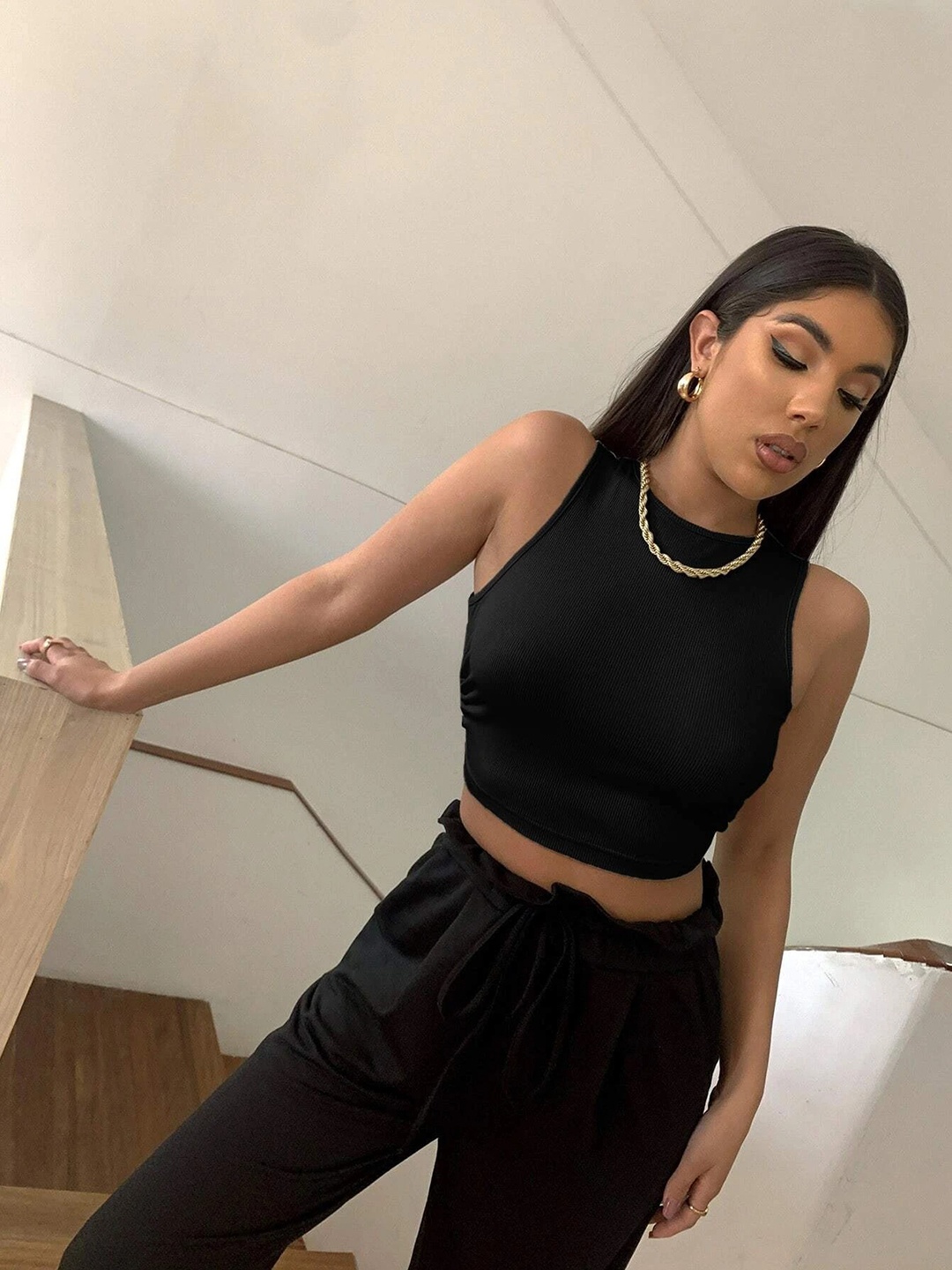 

Stylecast X Slyck Sleeveless Tie-Ups Fitted Top, Black