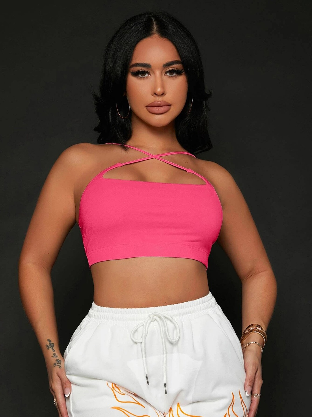 

Stylecast X Slyck Halter Neck Sleeveless Fitted Crop Top, Pink