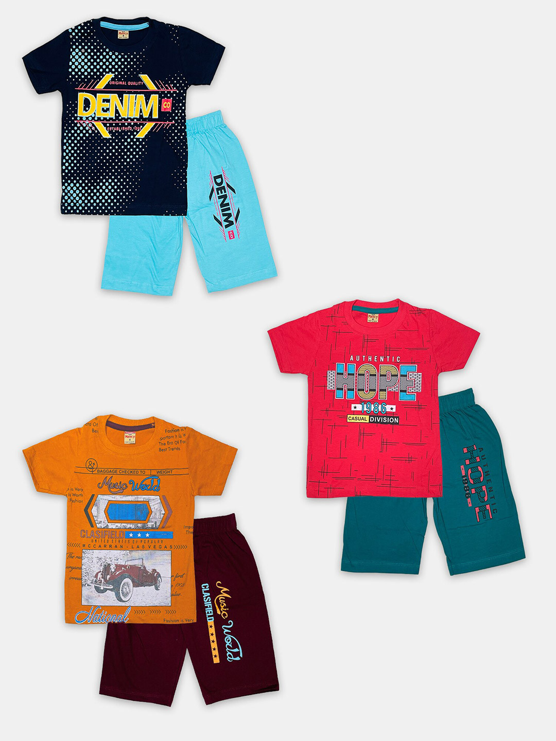 

Peerless Wear Boys Pack Of 3 Printed Pure Cotton T-shirt with Shorts, Black
