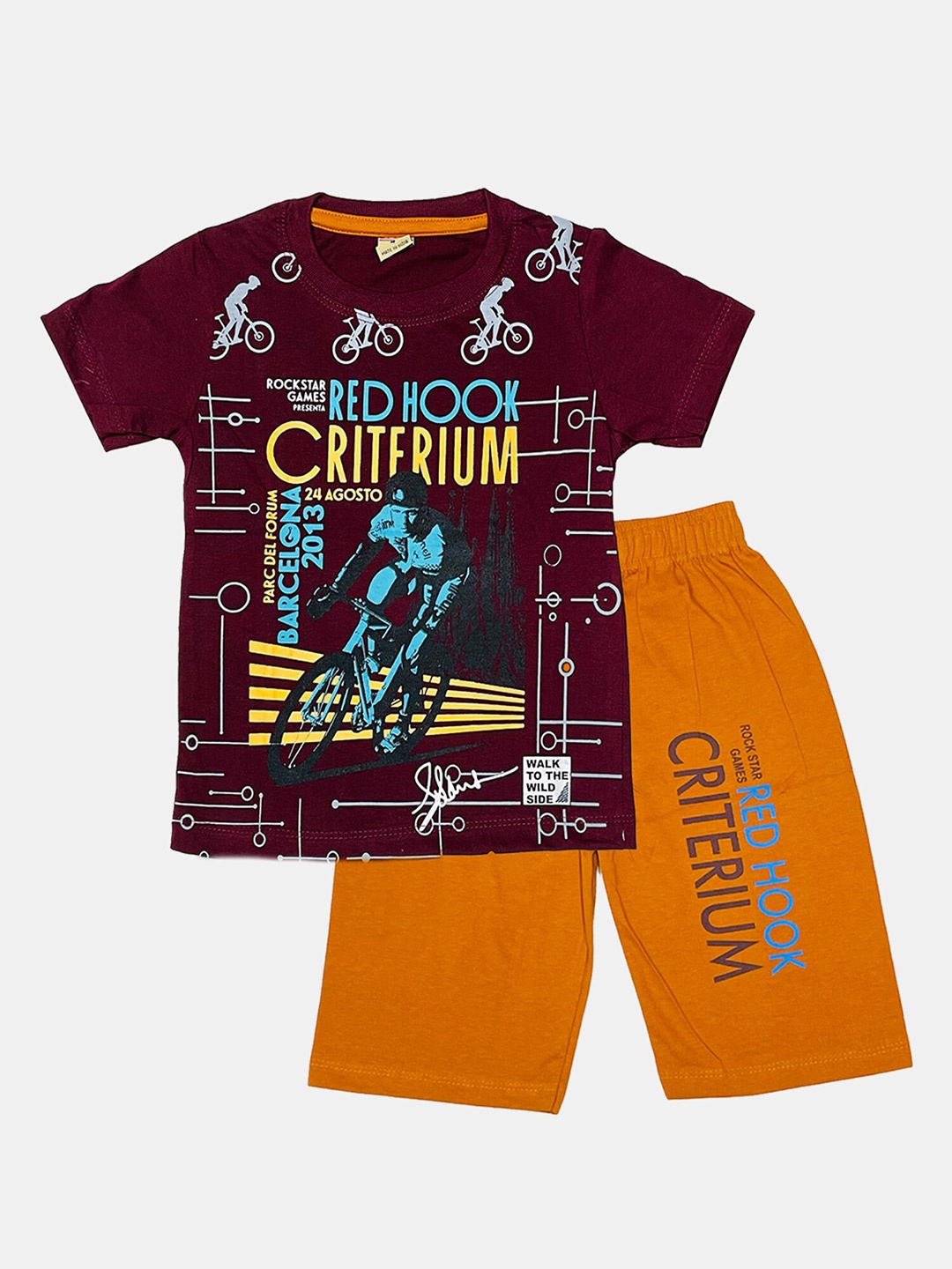 

Peerless Wear Boys Printed Pure Cotton T-shirt with Shorts, Maroon