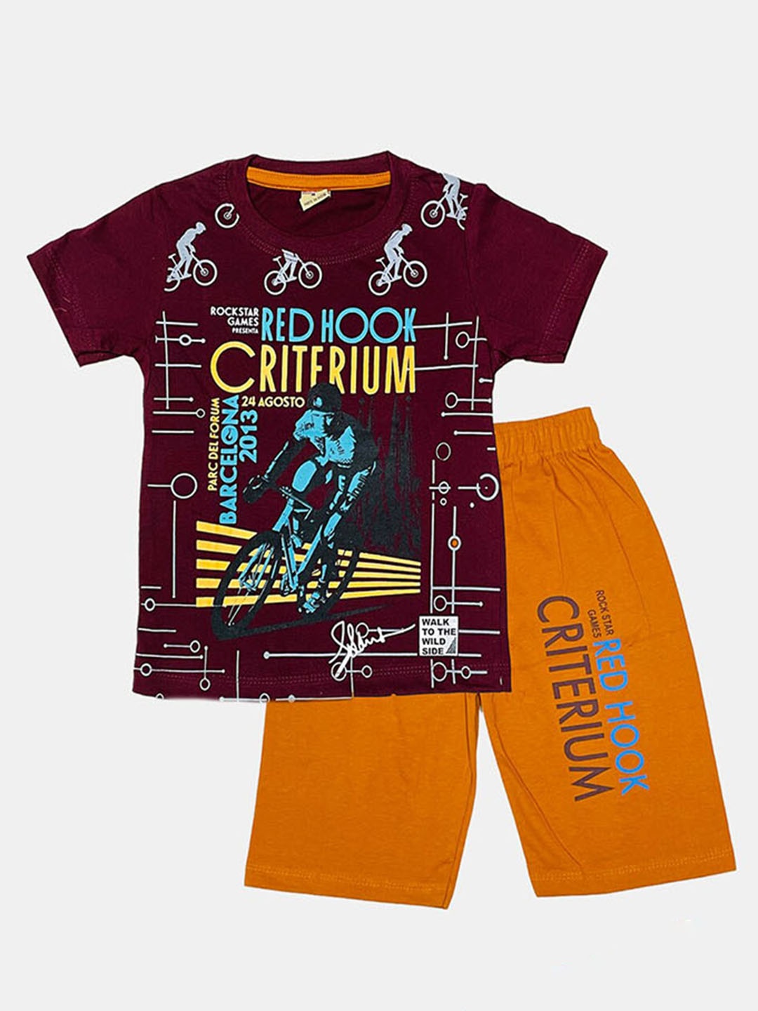 

Peerless Wear Boys Graphic Printed Pure Cotton T-shirt With Shorts, Maroon