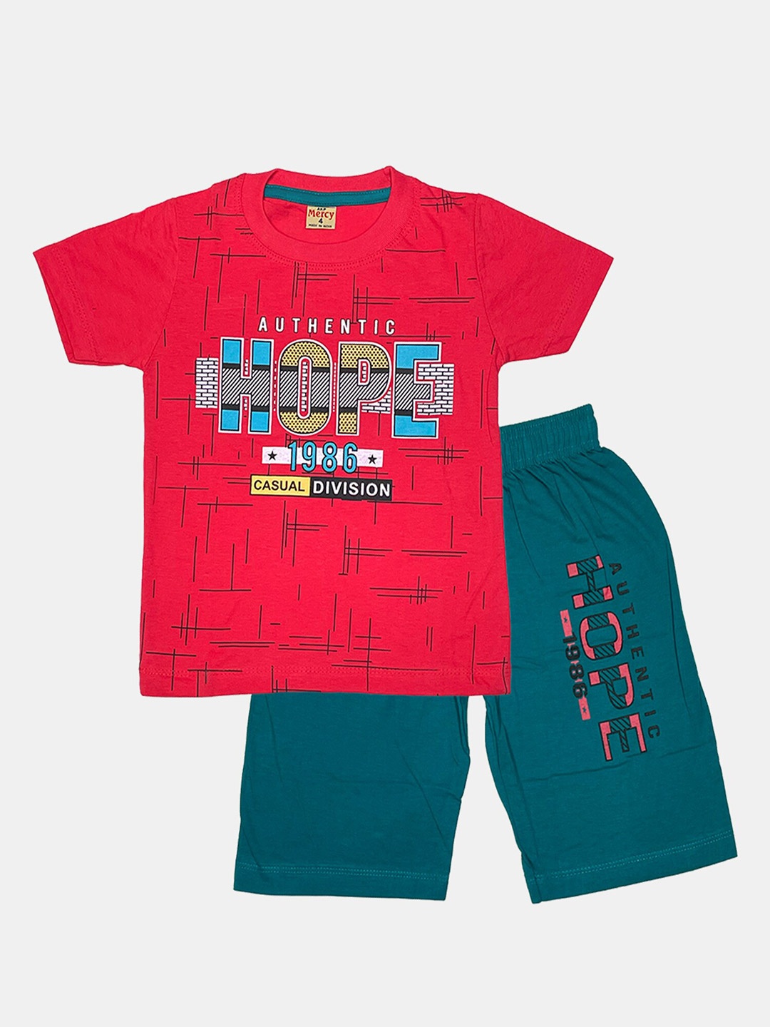 

Peerless Wear Boys Printed Pure Cotton T-shirt with Shorts, Red