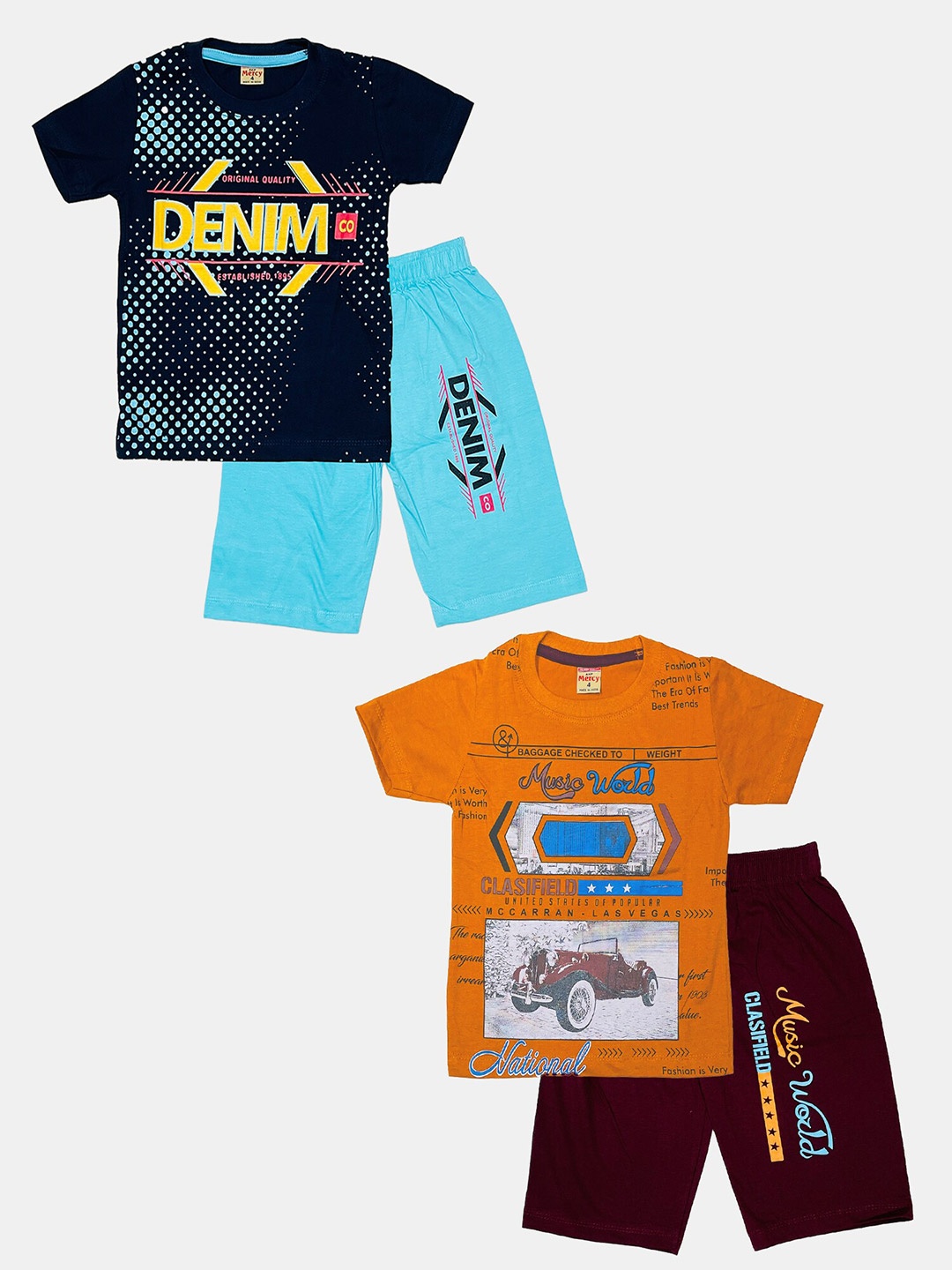 

Peerless Wear Boys Pack Of 2 Printed Pure Cotton T-shirt with Shorts, Black