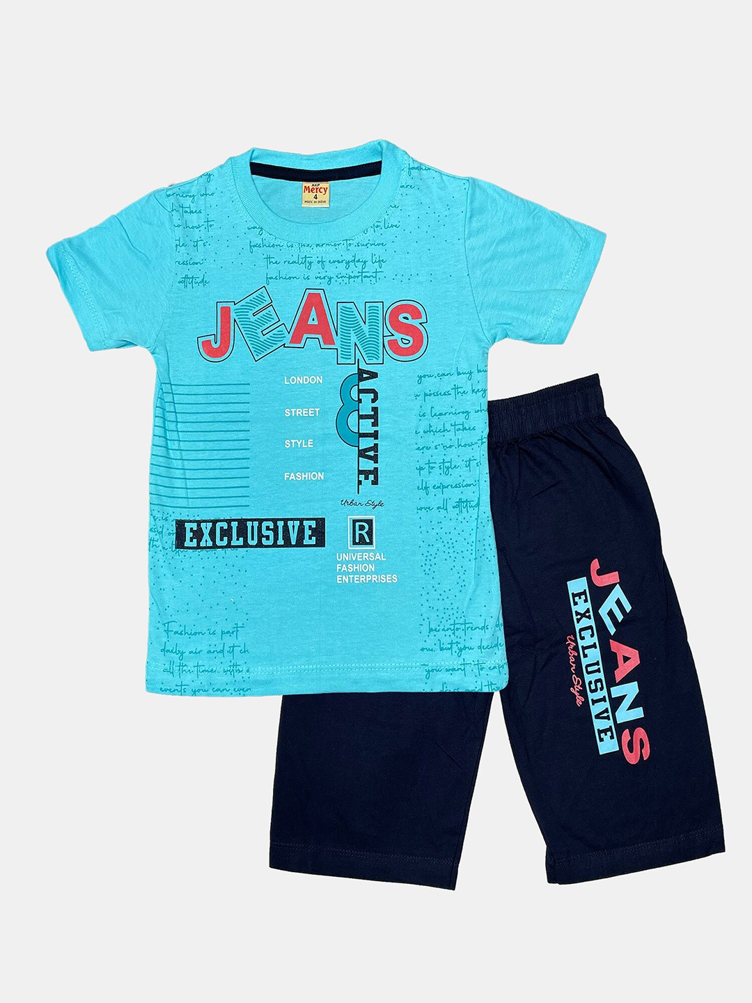 

Peerless Wear Boys Printed Pure Cotton T-shirt with Shorts, Blue