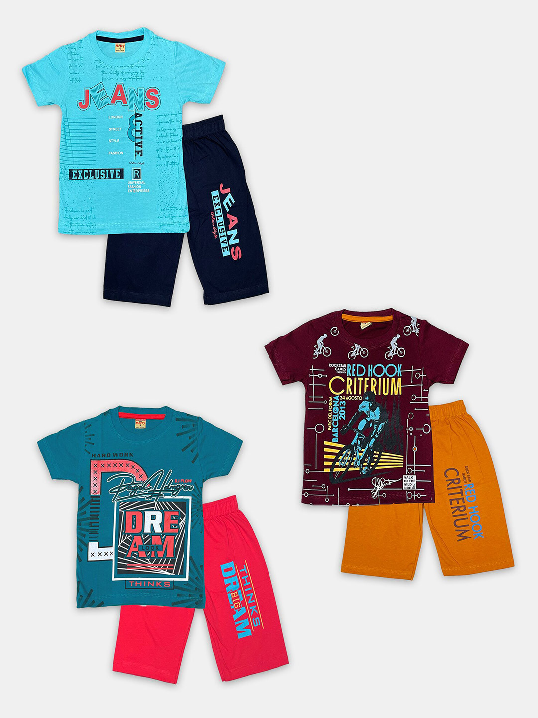 

Peerless Wear Boys Pack Of 3 Printed Pure Cotton T-shirt with Shorts, Turquoise blue