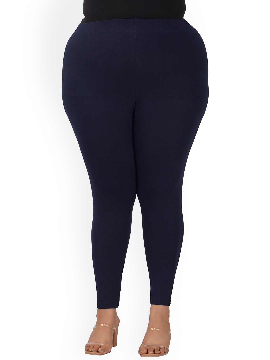 indian flower Plus Size Ankle-Length Leggings, Navy blue