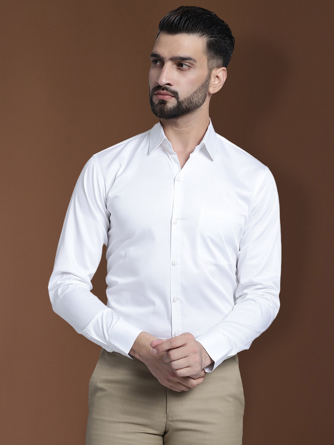 

Indian Needle Spread Collar Classic Cotton Satin Formal Shirt, White
