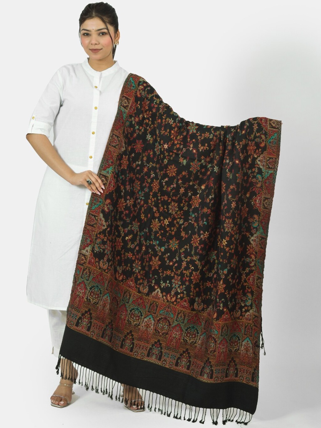 

BAISA Floral Woven Designed Shawl, Black