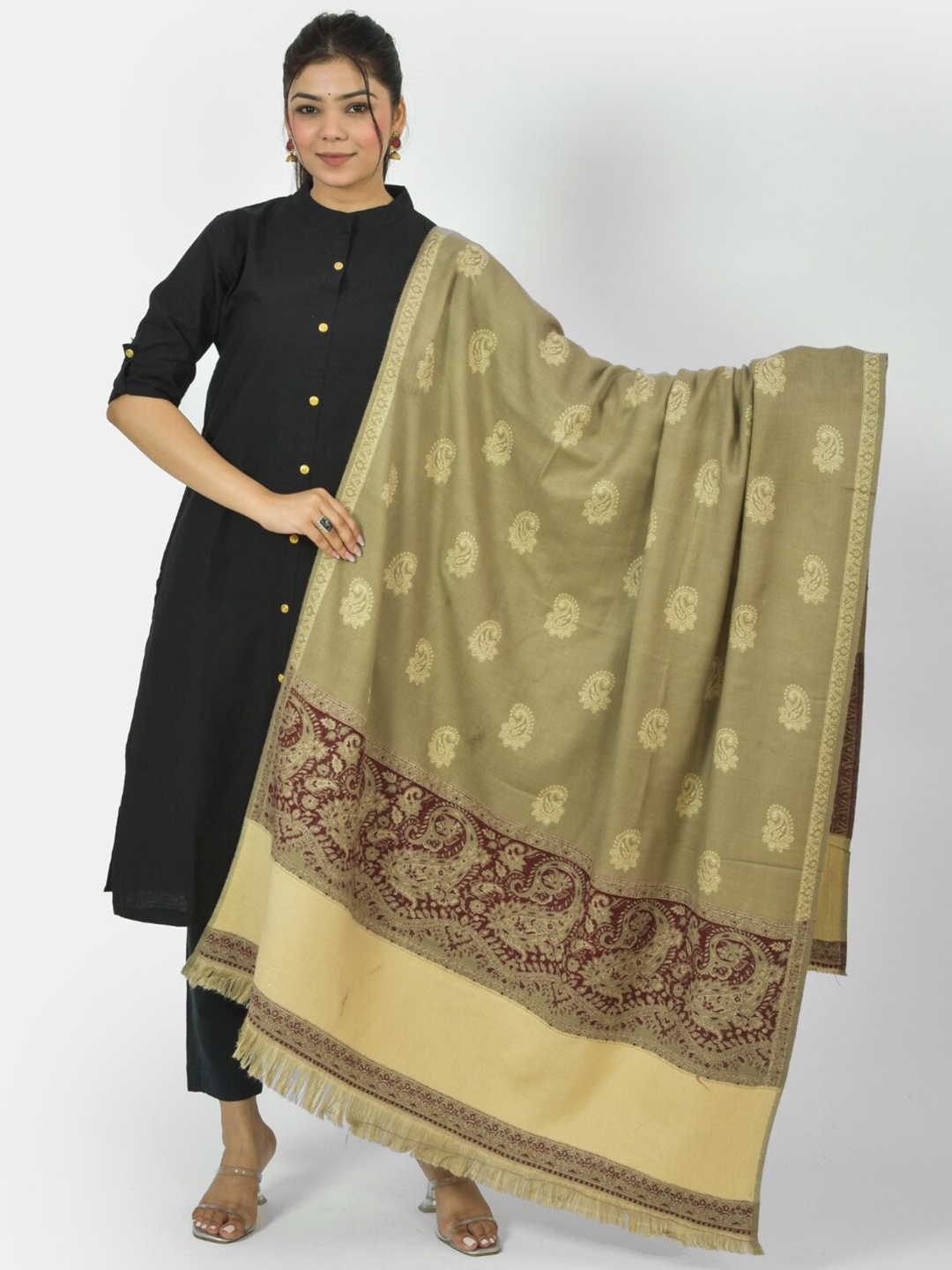 

BAISA Paisley Woven Designed Acrylic Shawl, Green