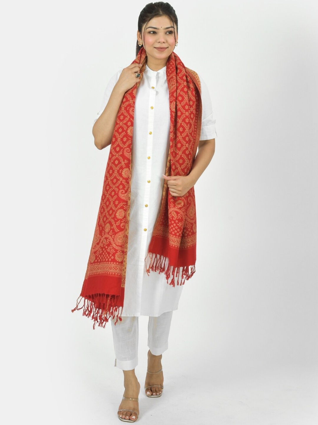 

BAISA Ethnic Motifs Woven Design Shawl, Maroon