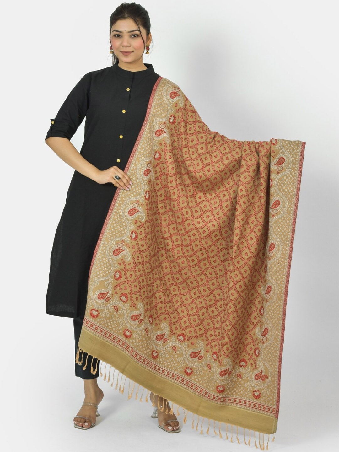 

BAISA Ethnic Motifs Woven Design Shawl, Brown