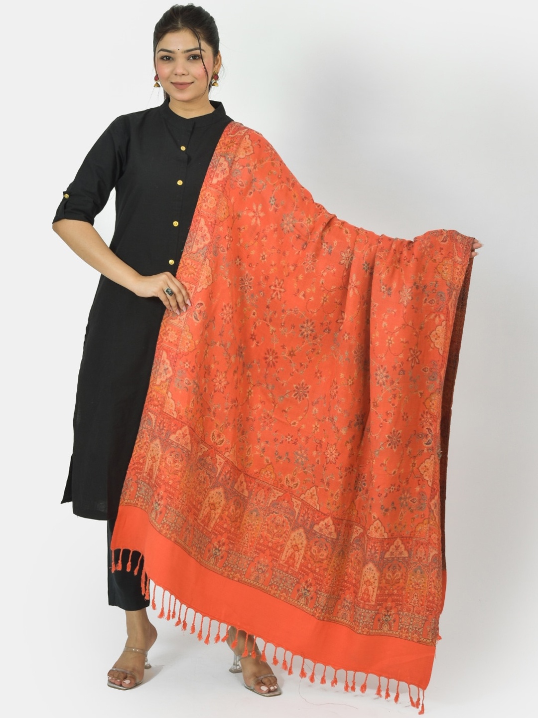

BAISA Floral Woven Designed Shawl, Peach