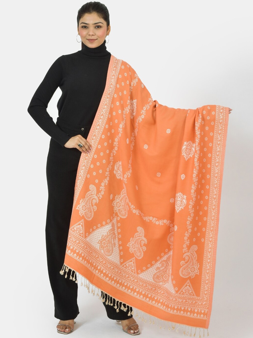 

BAISA Unisex Ethnic Motifs Printed Shawl, Peach