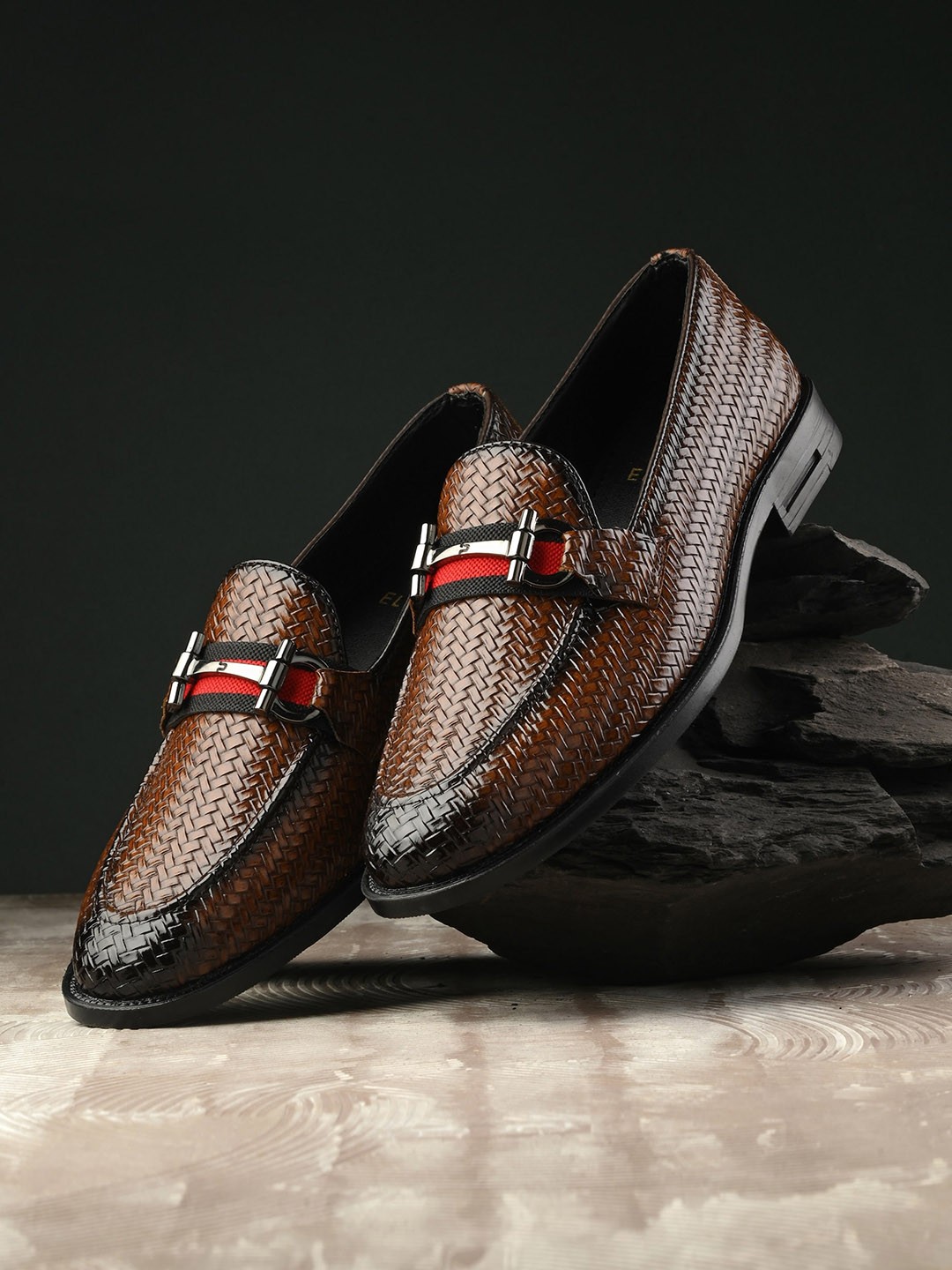 

El Paso Men Textured Formal Loafers, Brown