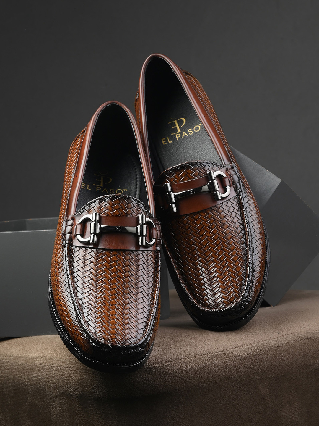 

El Paso Men Textured Formal Loafers, Brown