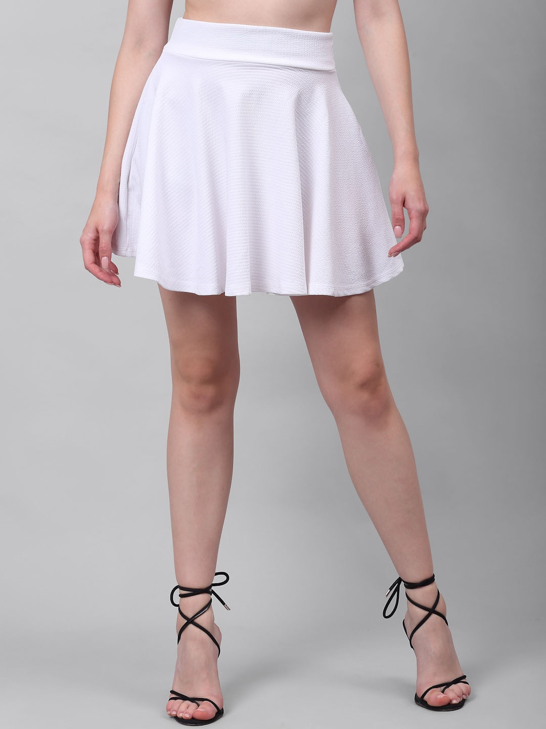 

NEUDIS Self Design Flared Mini Skirt, White