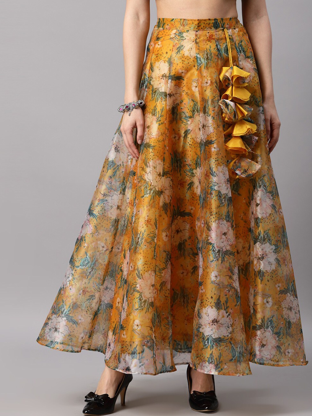 

NEUDIS Floral Printed High-Rise Flared Maxi Skirt, Yellow