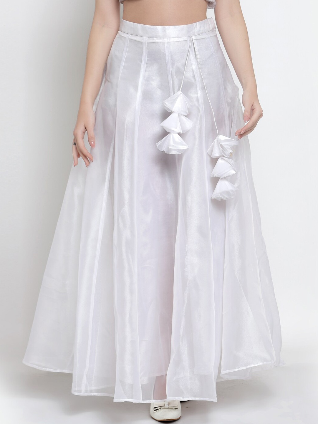 

NEUDIS Organza Flared Maxi Ethnic Lehenga Skirt, White