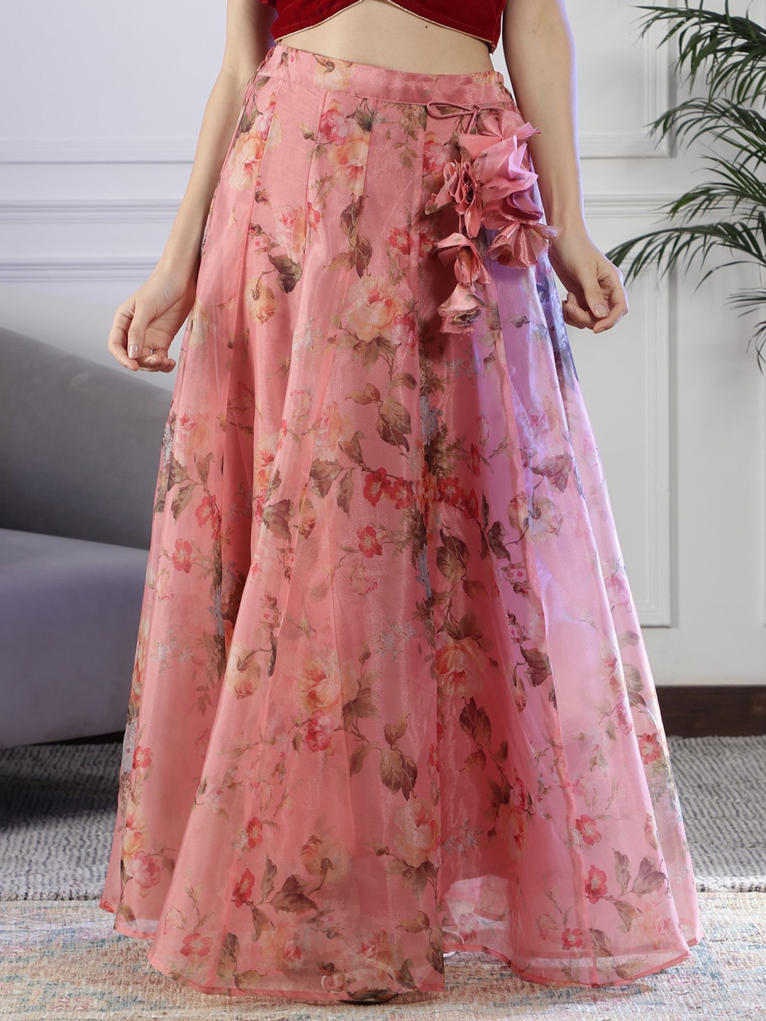 

NEUDIS Floral Printed Flared Maxi Skirt, Peach