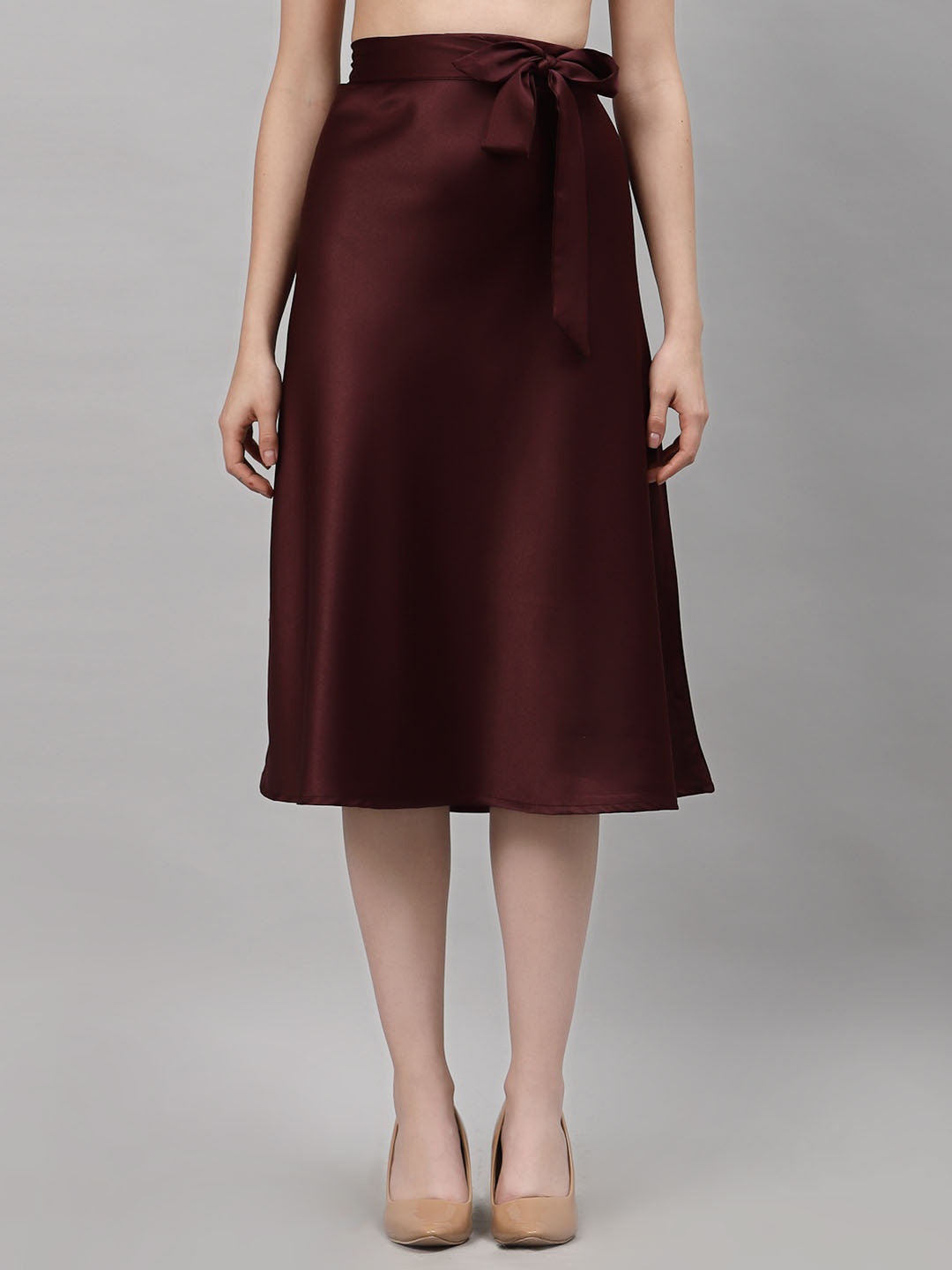 

NEUDIS Satin A-Line Midi Skirt, Maroon