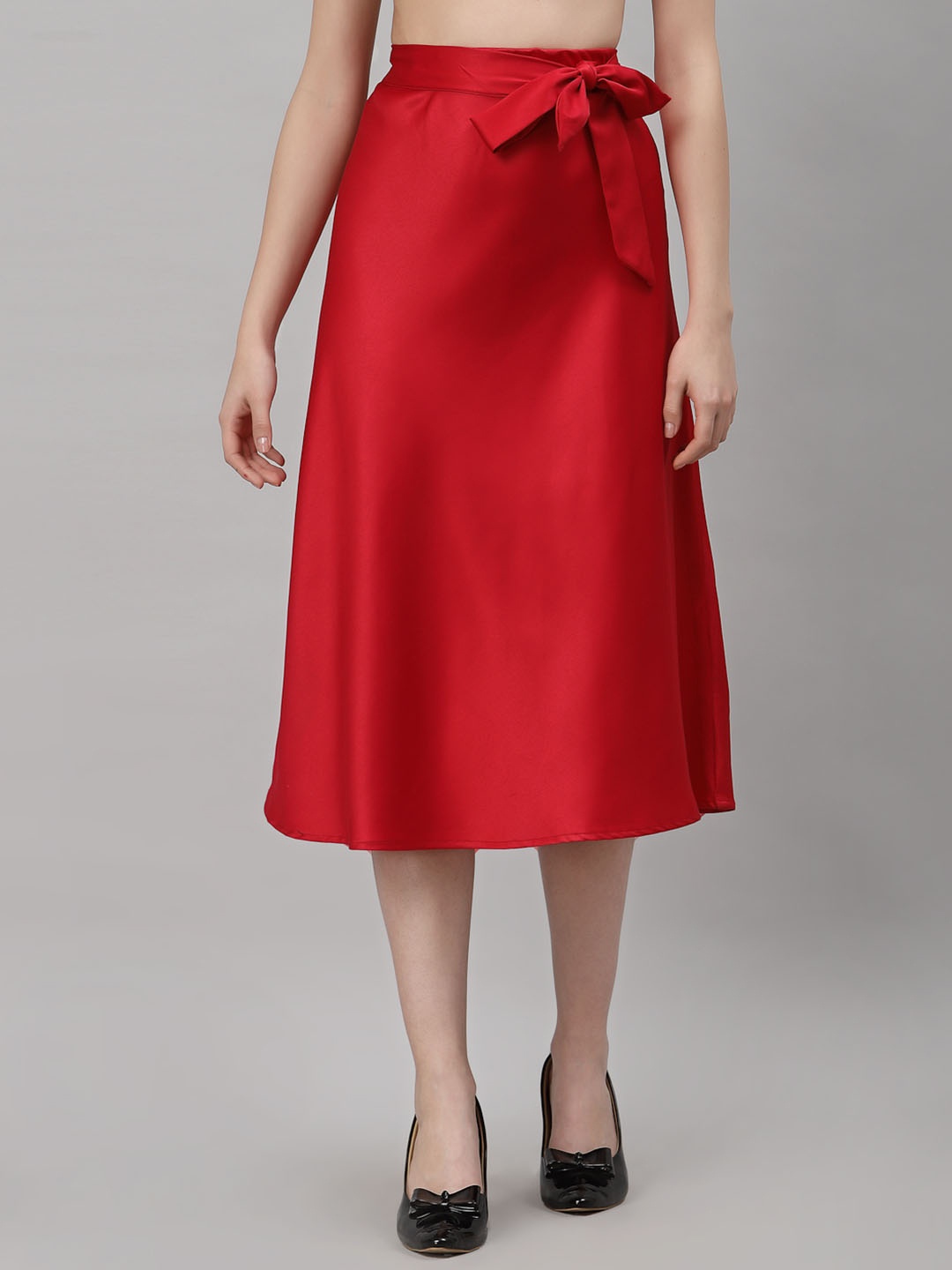 

NEUDIS Tie-Ups Detail Satin A-Line Midi Skirt, Red