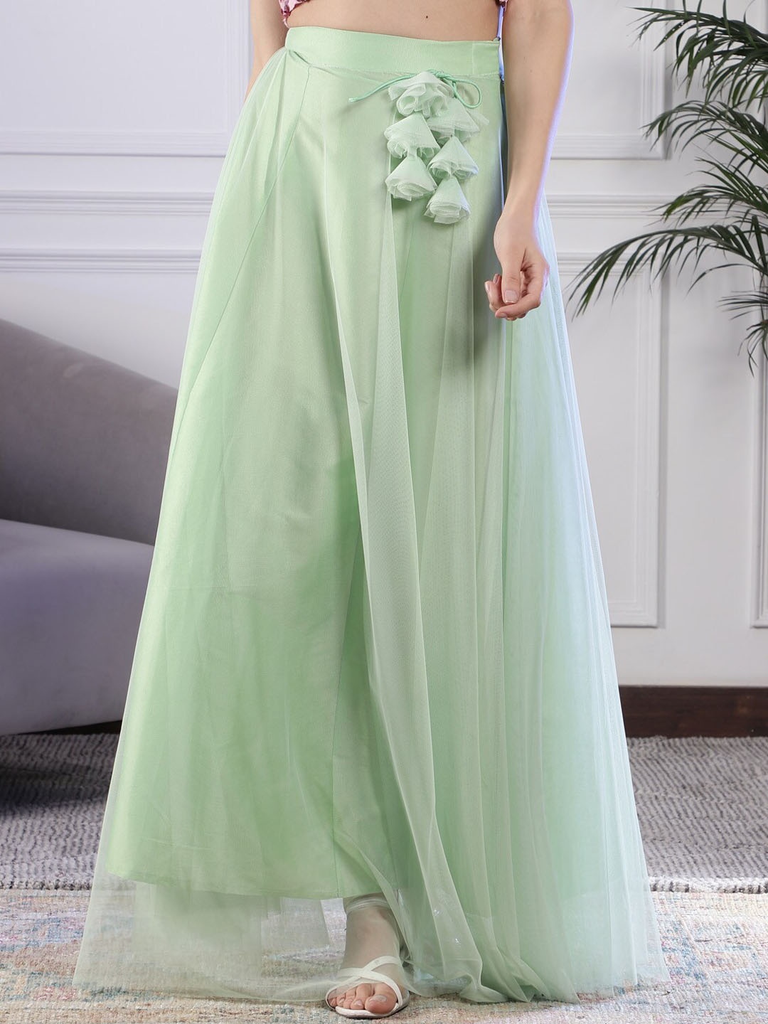 

NEUDIS Flared Maxi Lehenga Skirt, Green