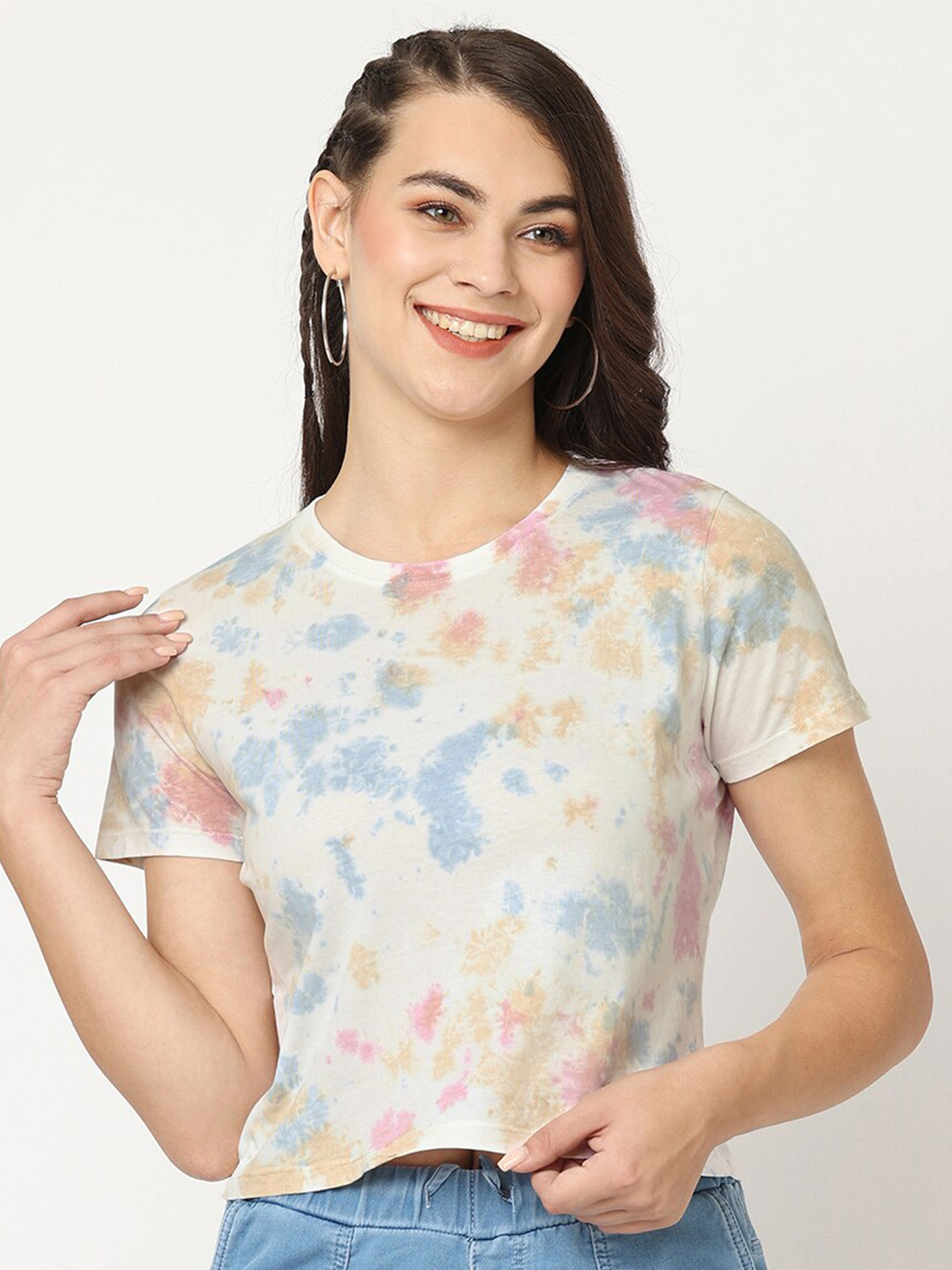 

Kraus Jeans Tie and Dye Round Neck Pure Cotton T-shirt, Blue