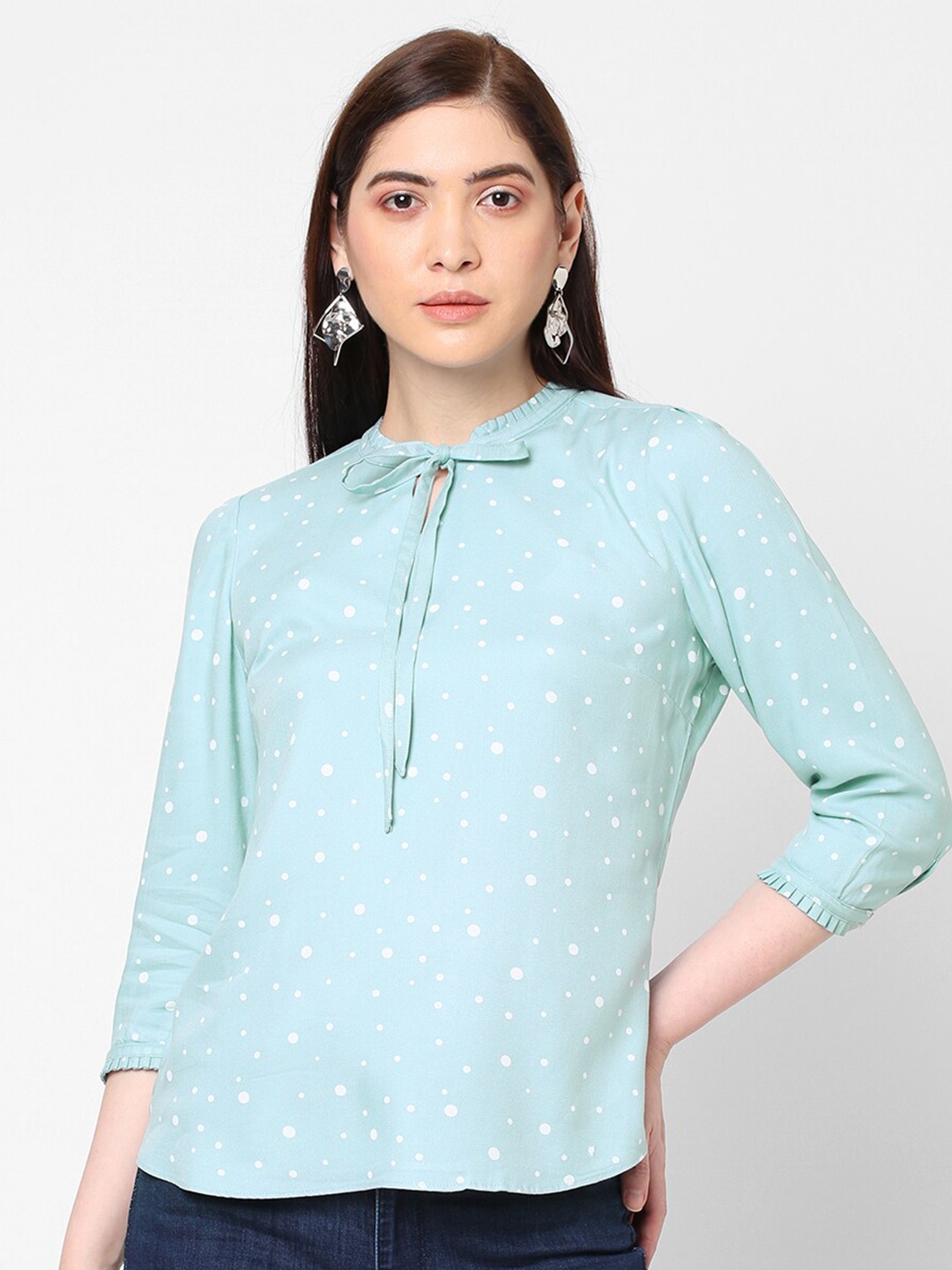 

Kraus Jeans Geometric Printed Tie-Up Neck Top, Green