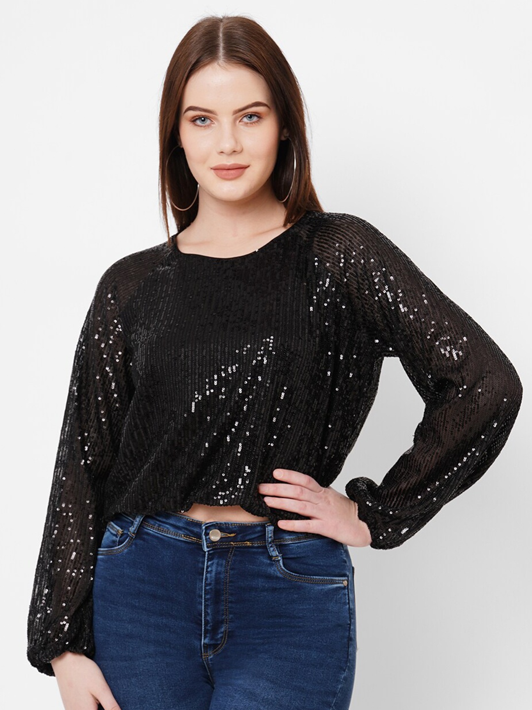 

Kraus Jeans Embellished Cotton Crop Top, Black
