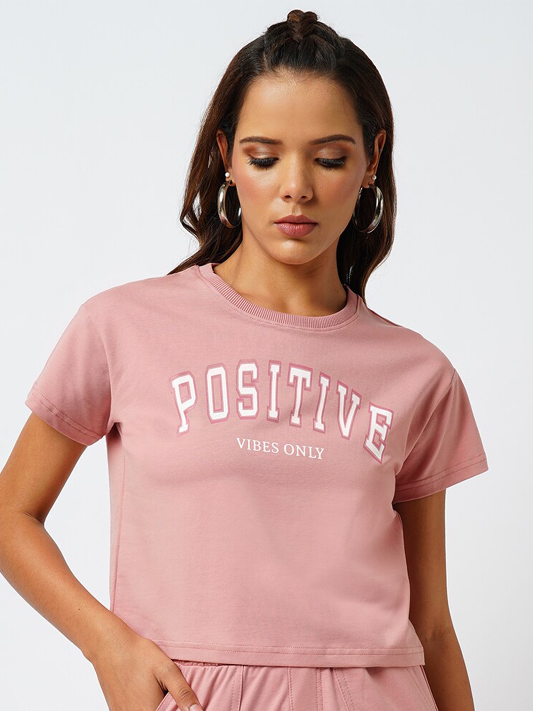 

Kraus Jeans Typography Print Round Neck Cotton Top, Pink