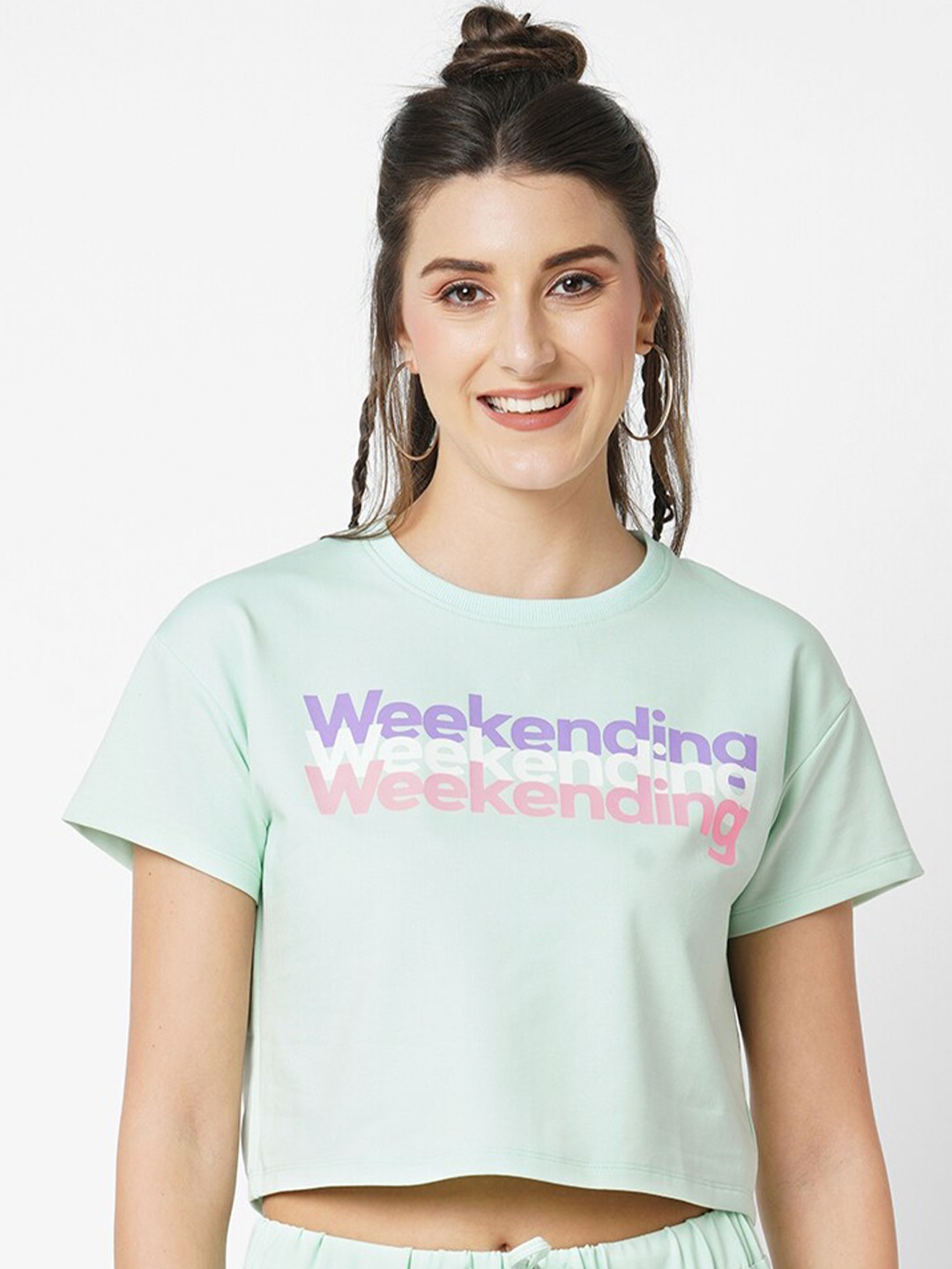 

Kraus Jeans Typography Print Cotton Crop Top, Green