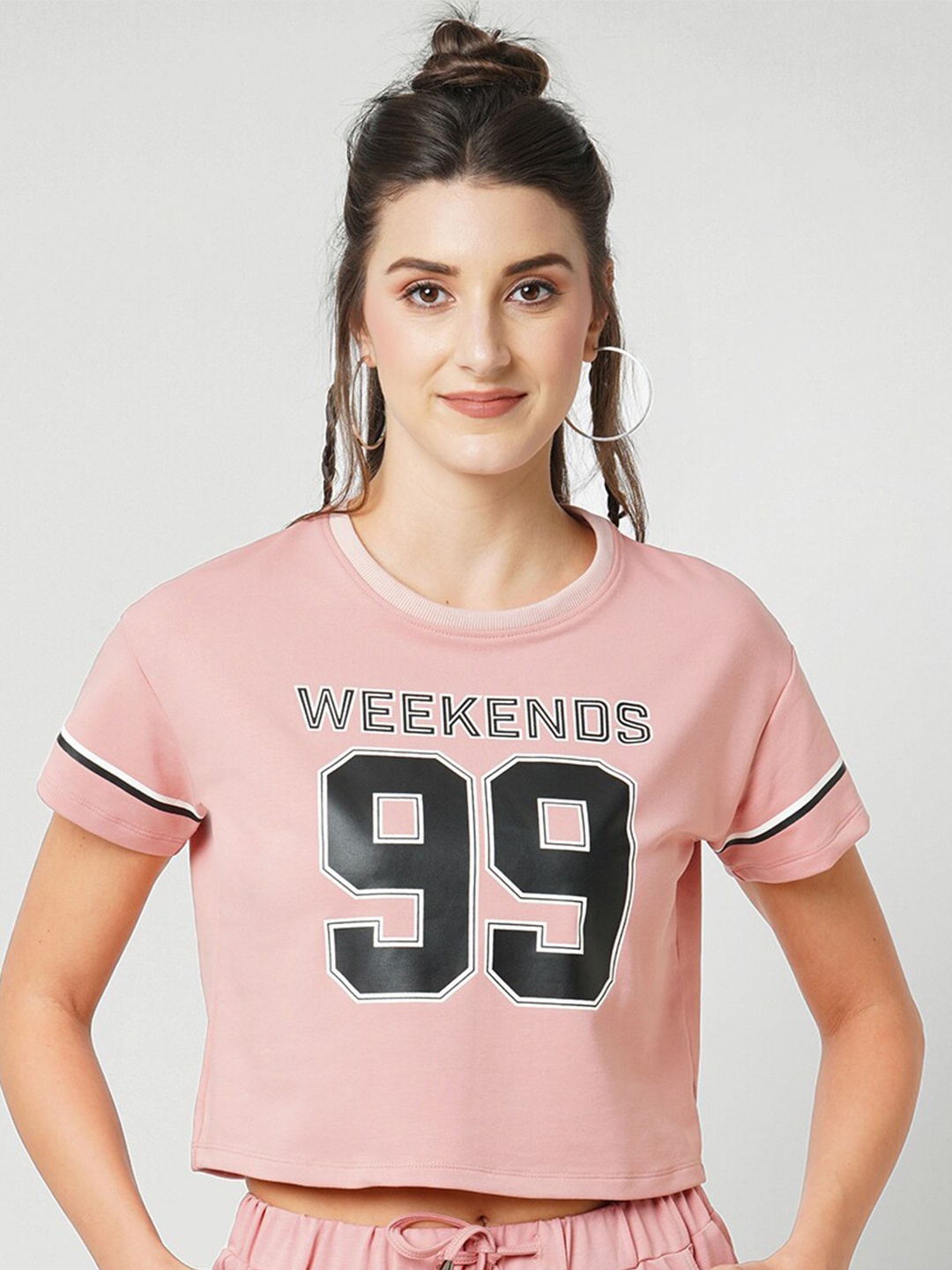 

Kraus Jeans Typography Print Cotton Crop Top, Pink