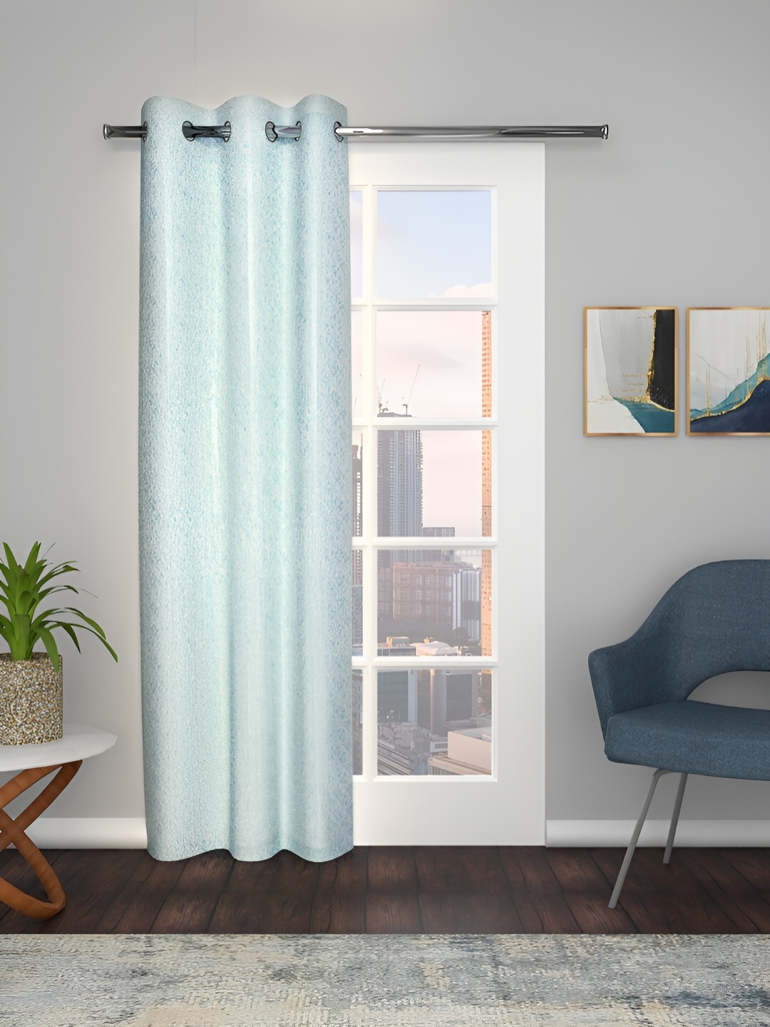 

THE CONVERSION Turquoise Blue Geometric Jacquard Long Door Curtain