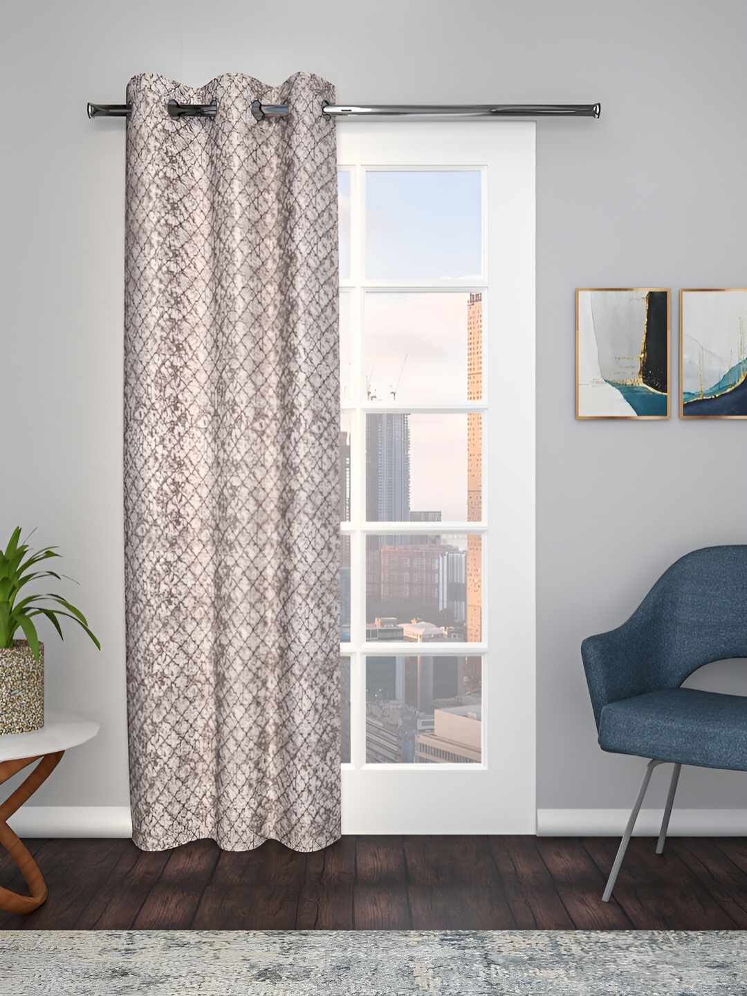 

THE CONVERSION Coffee Brown Geometric Printed Jacquard Door Curtain