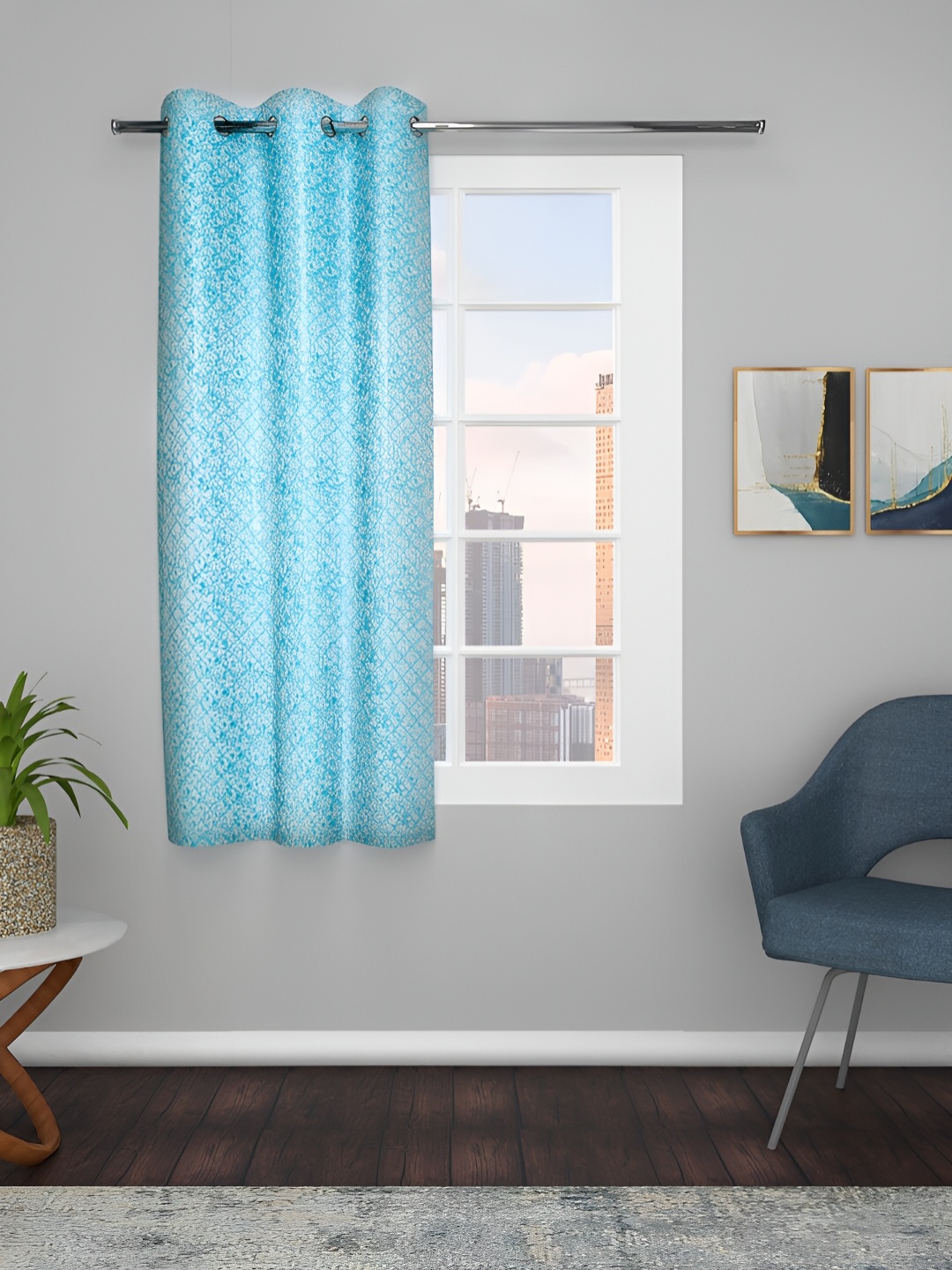 

THE CONVERSION Turquoise Blue Geometric Jacquard Window Curtain