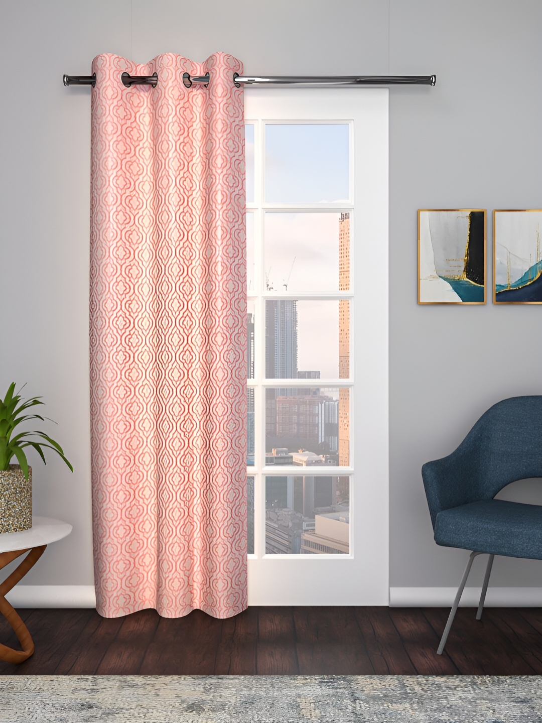 

THE CONVERSION Pink Abstract Jacquard Long Door Curtain