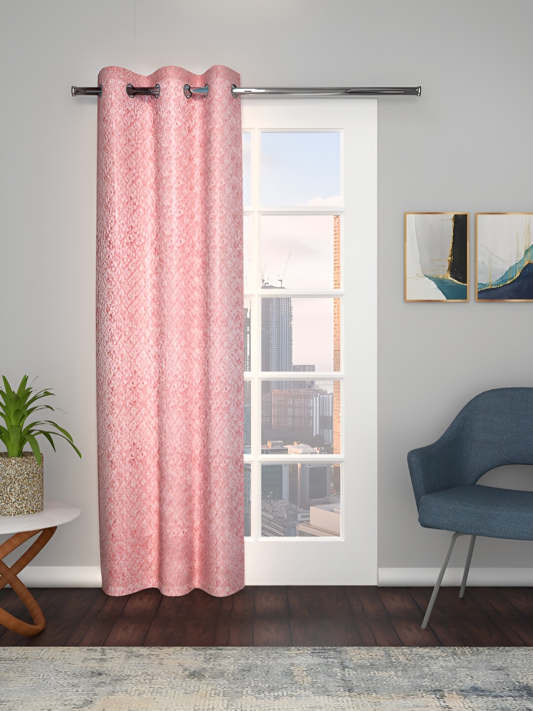 

THE CONVERSION Pink Geometric Jacquard Long Door Curtain