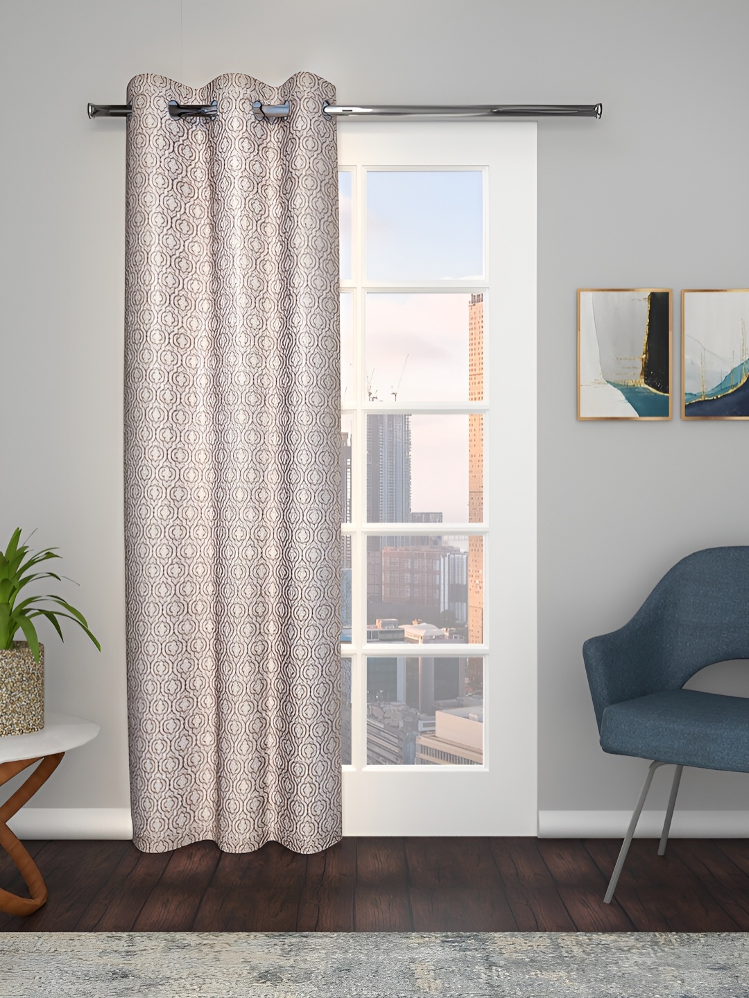 

THE CONVERSION Coffee Brown Abstract Jacquard Long Door Curtain