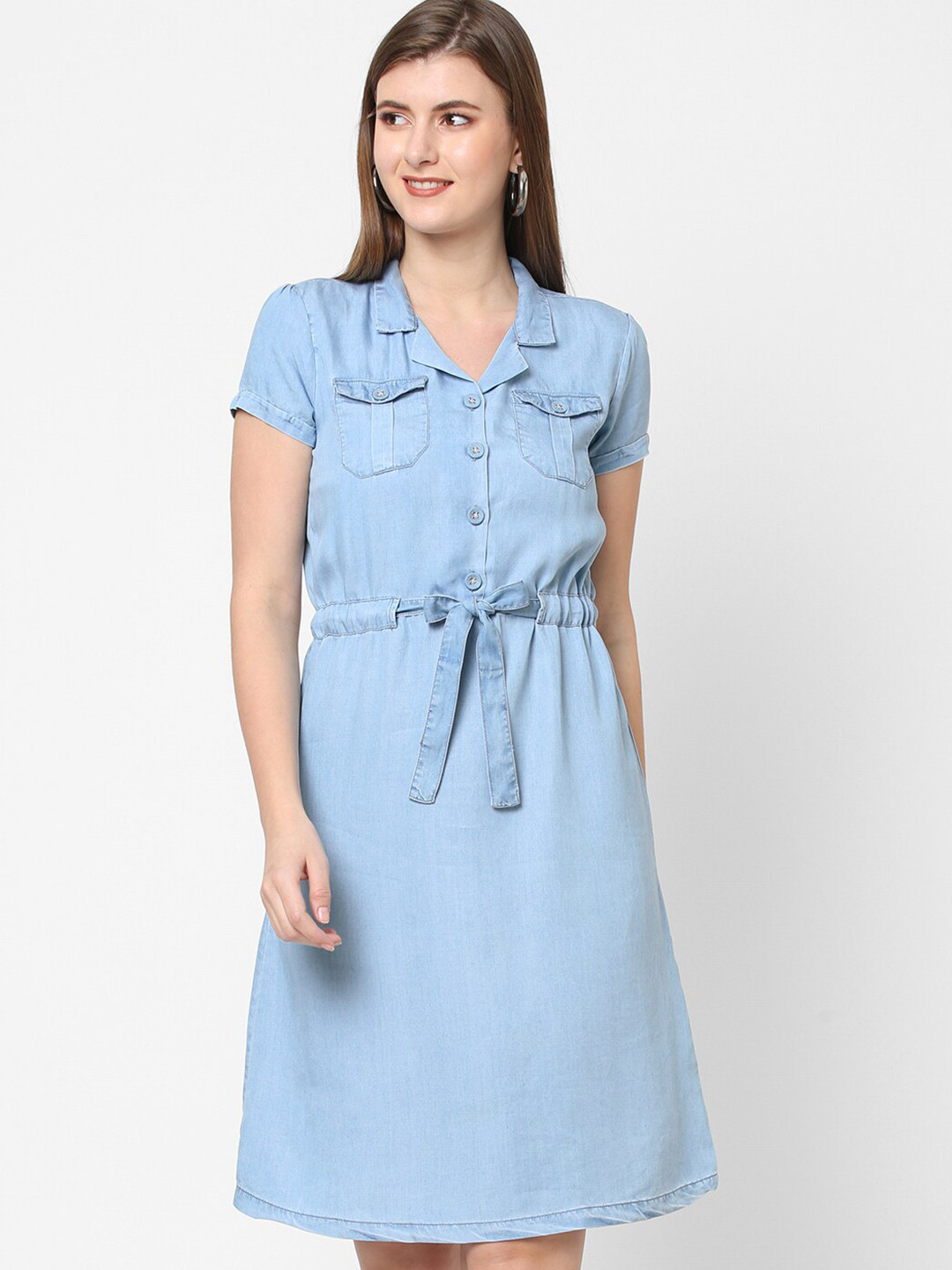 

Kraus Jeans Shirt Collar Short Sleeves Shirt Dress, Blue