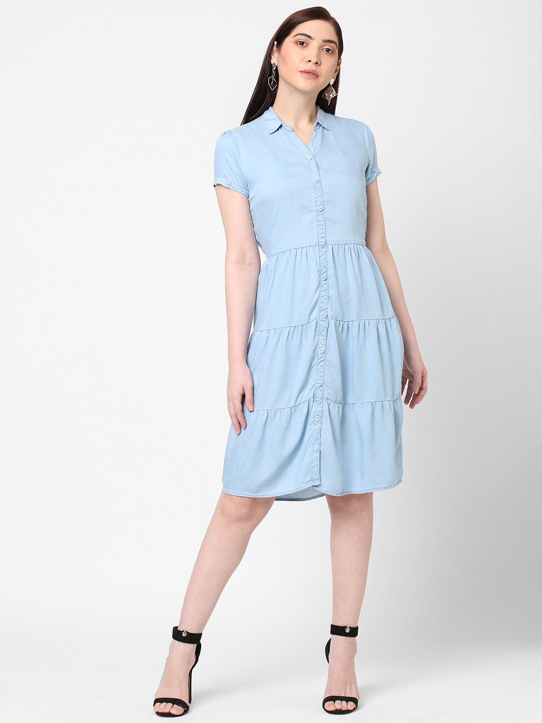 

Kraus Jeans Shirt Collar Short Sleeves Shirt Dress, Blue