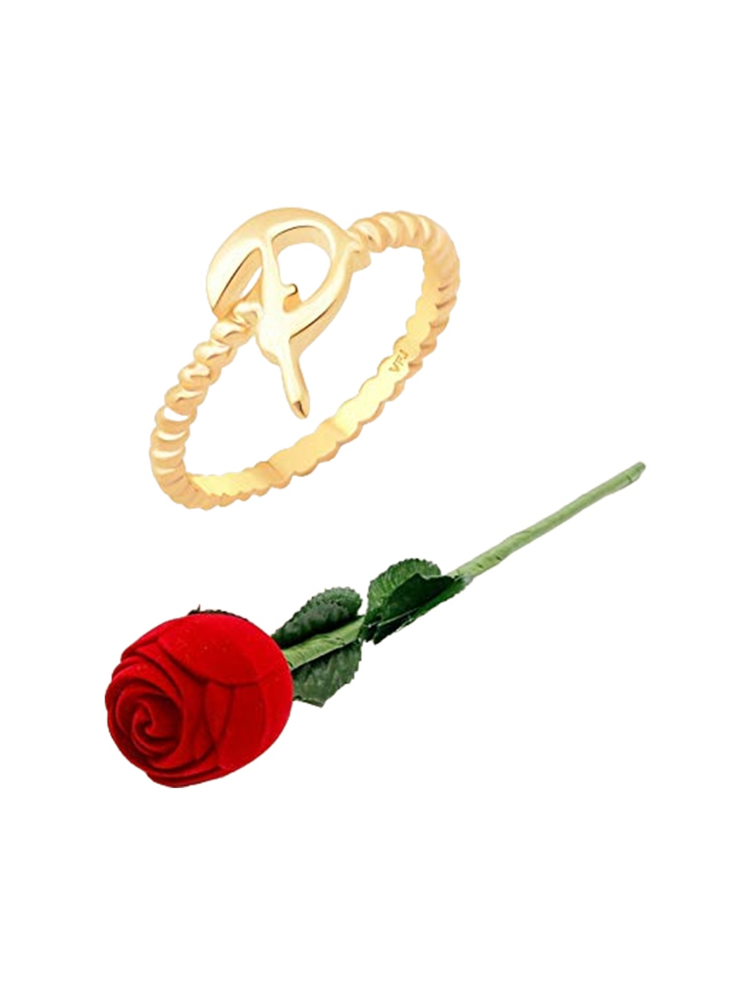 

Vighnaharta Gold-Plated P-Alphabet Design Finger Ring With Rose Box