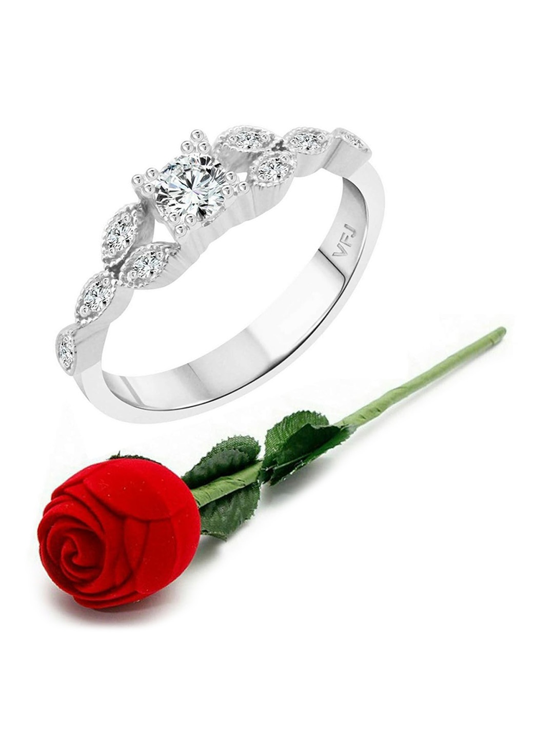 

Vighnaharta Rhodium-Plated CZ-Studded Finger Ring, Silver