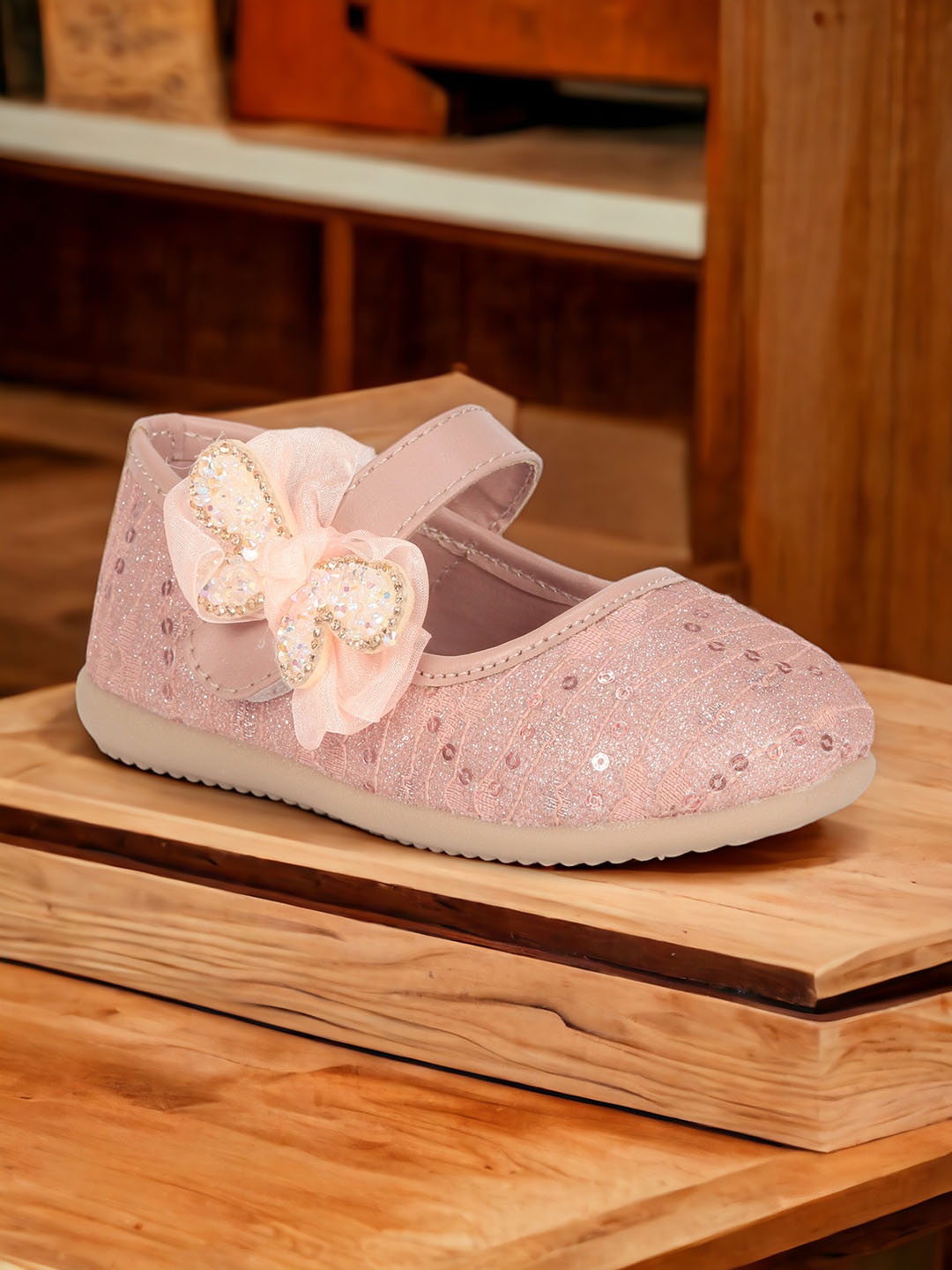 

Lil Lollipop Girls Embellished Ballerinas With Bows, Rust