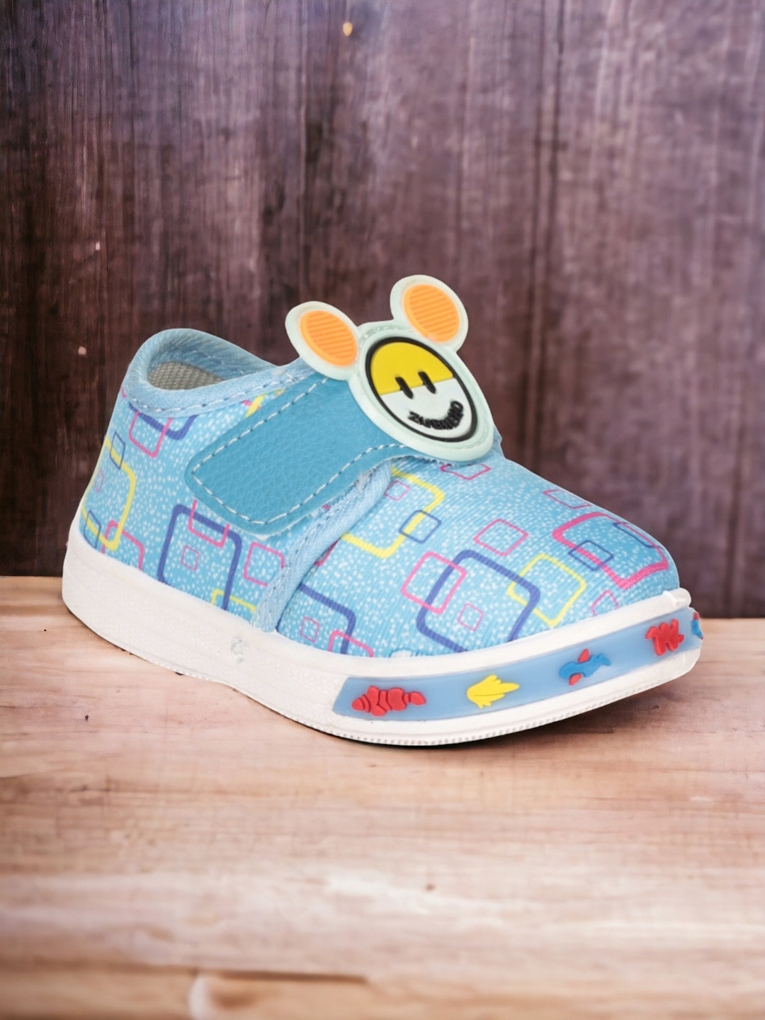 

Lil Lollipop Kids Printed Comfort Insole Contrast Sole Musical Velcro Sneakers, Blue