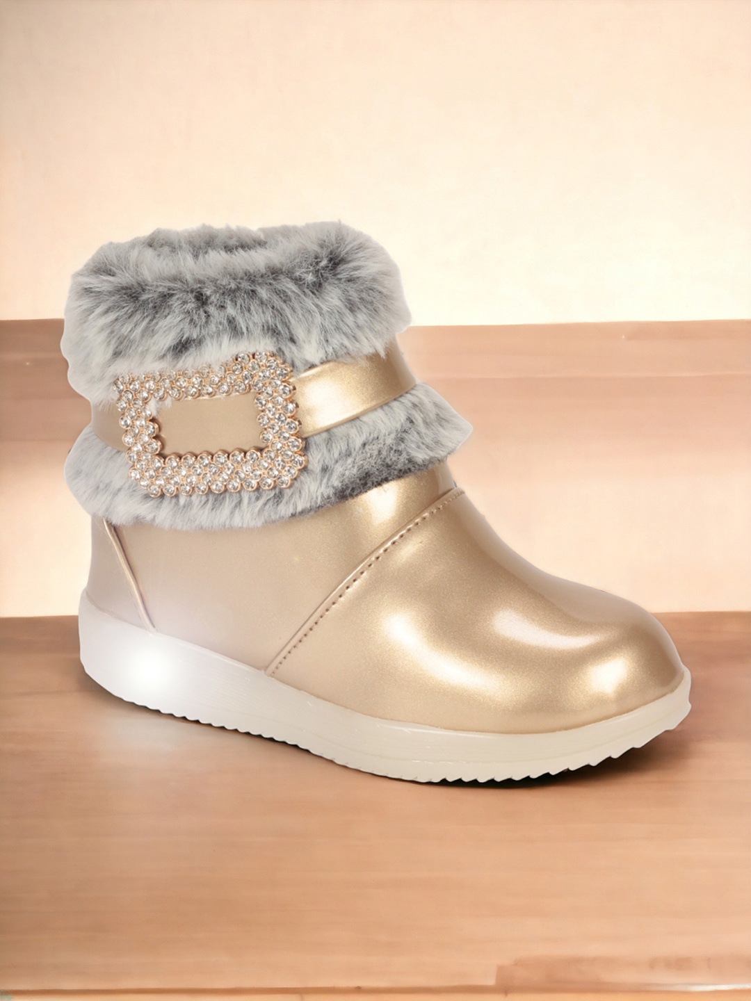 

Lil Lollipop Girls Faux Fur Trim LED Mid-Top Regular Boots, Gold
