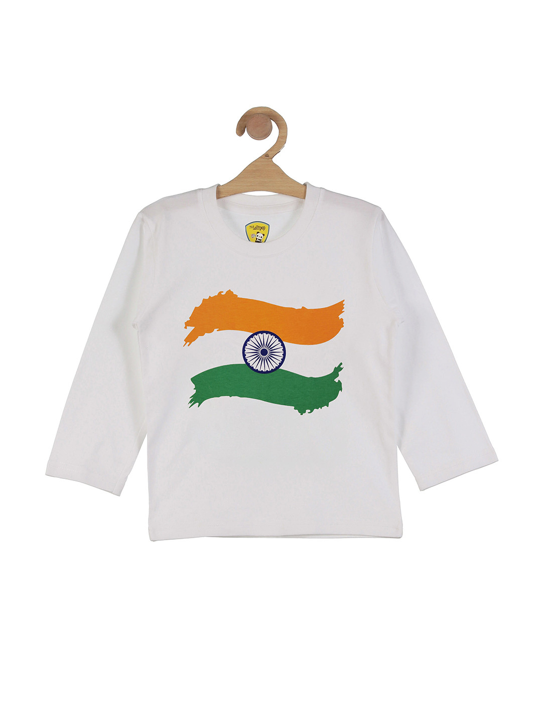 

Lil Lollipop Kids Tricolor Flag Printed Pure Cotton T-shirt, White