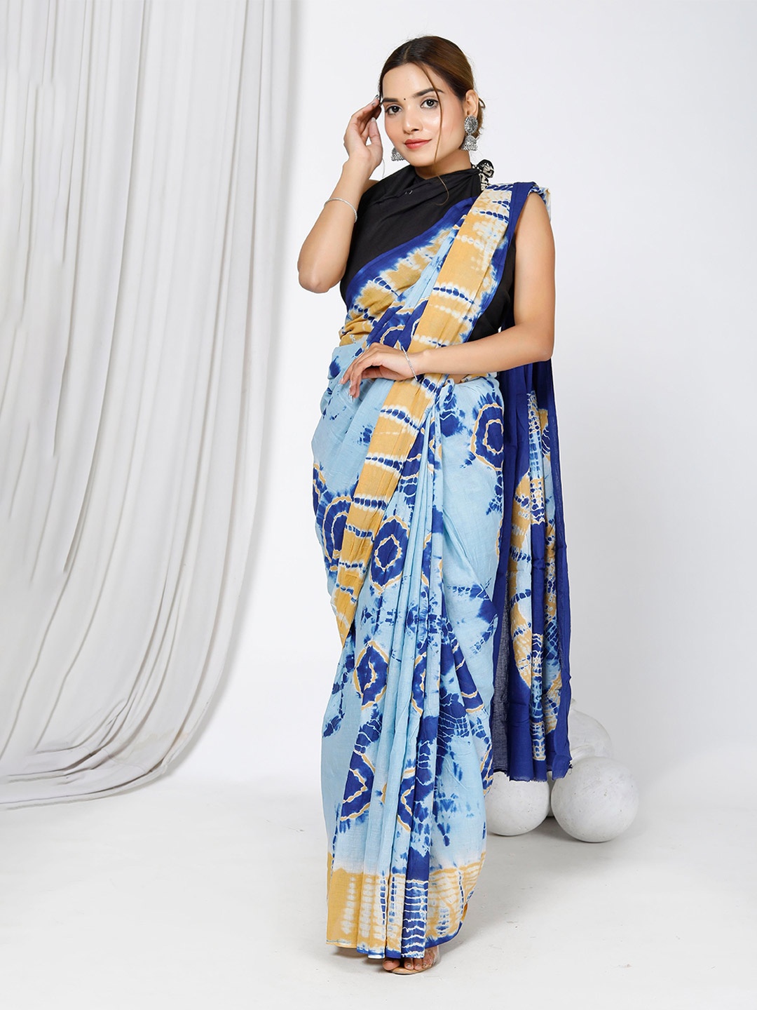 

JAIPURI BLOCK PRINT Bandhani Printed Pure Cotton Bandhani Saree, Blue