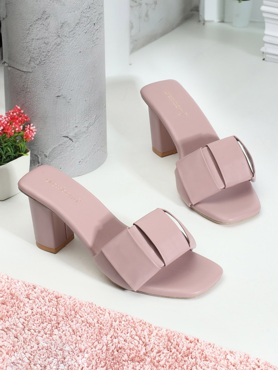 

DressBerry Open Toe Block Heels, Pink